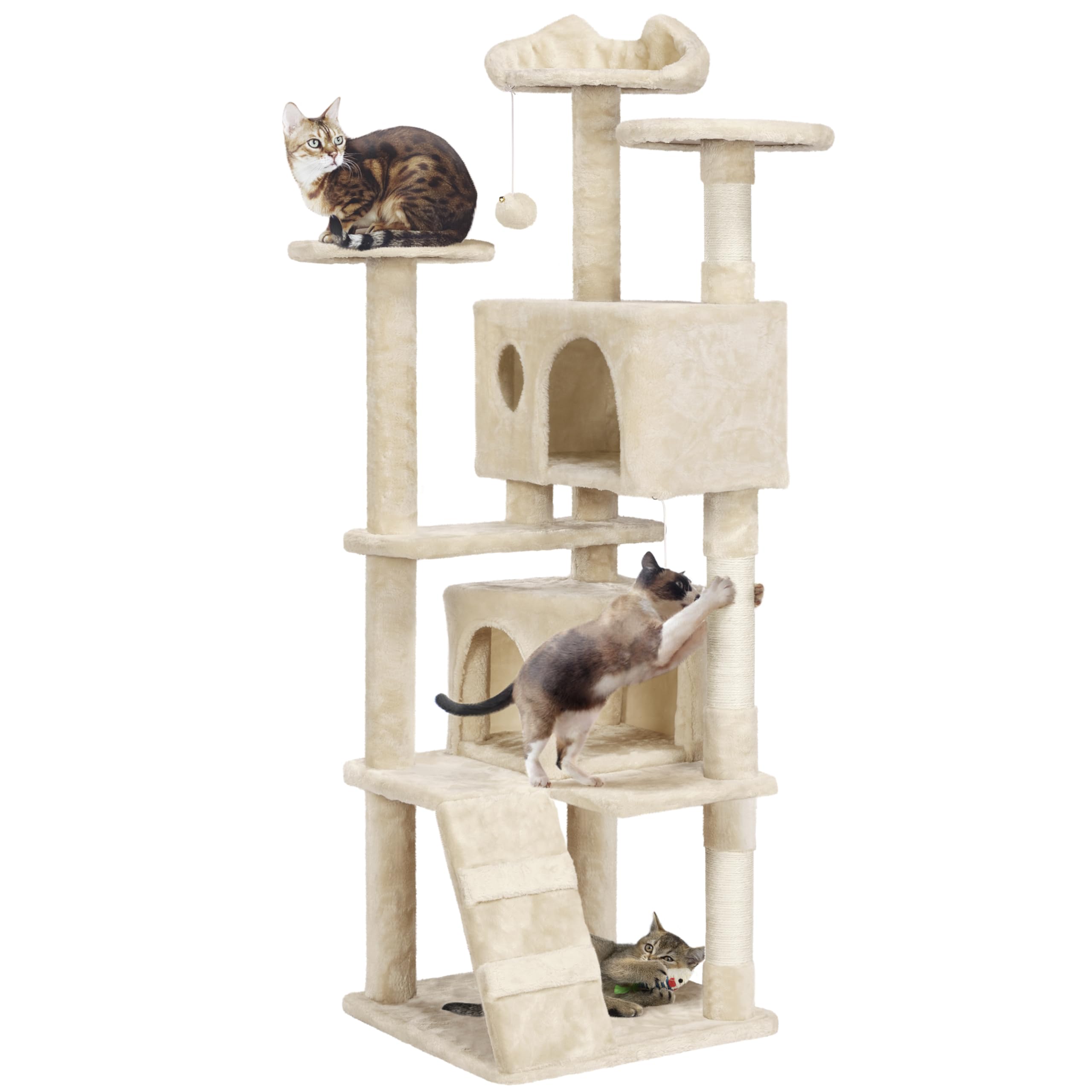Yaheetech Árbol Rascador para Gatos 139cm con 3 Plataformas 2 Nidos 2 Pompones Torre de Escalador con Postes en Sisal Ideal para 3-4 Gatos Gris Oscuro — view 11