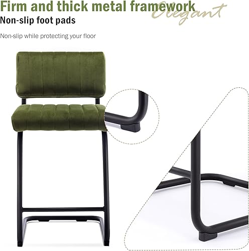 Miniatura 7 de Flouki Juego de 2 taburetes de bar de 24 pulgadas, taburetes de bar voladizos de altura de encimera, sillas de mostrador modernas tapizadas de