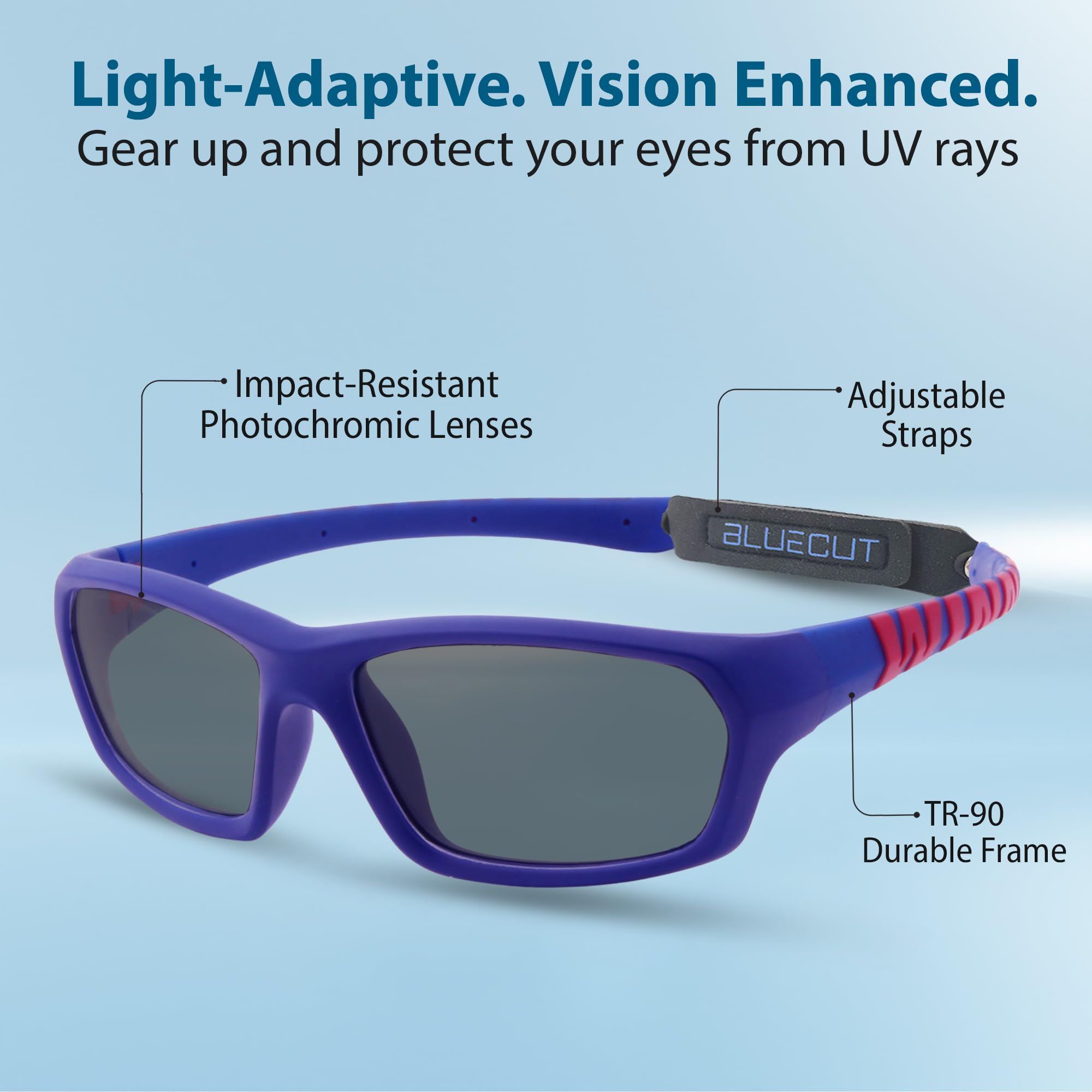 BLUE CUT Sportowe okulary ochronne, fotochromowe soczewki przeciwmgielne, okulary ochronne do koszykówki, pickleball i sportów na świeżym powietrzu