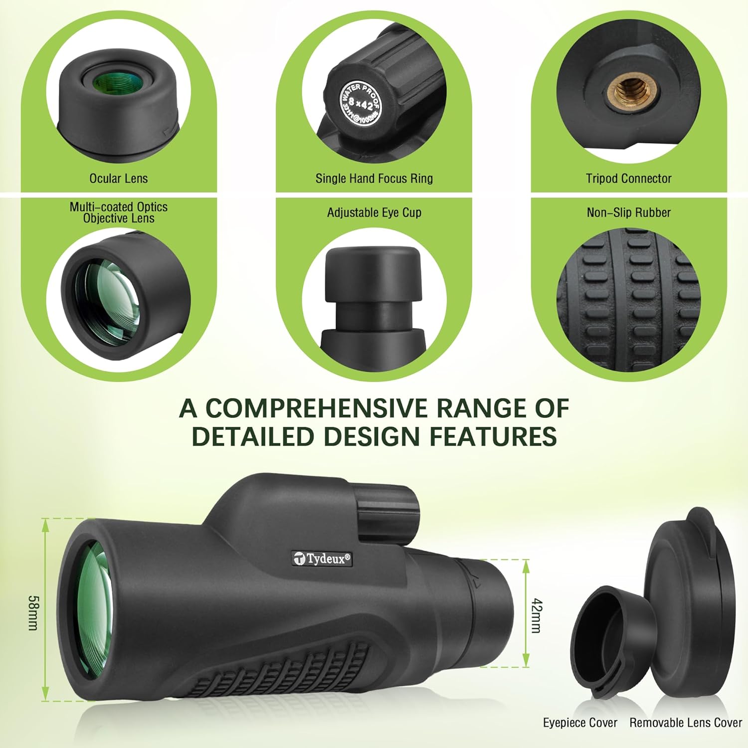 8x42 Monocular Telescope - K9 Prism Waterproof for Travel Secenery Wildlife Bird Watching Hunting Camping