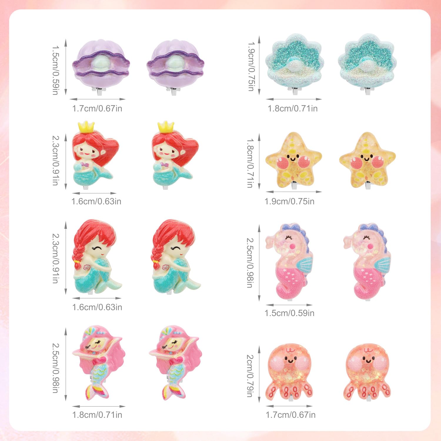 8 Pairs Princess Clip Earrings, Little Girl Dress up Princess Accessories Cute Mermaid Clip on Earrings Children Non Pierced Earrings Kids Clip Earring and Earring Set for Party Favor