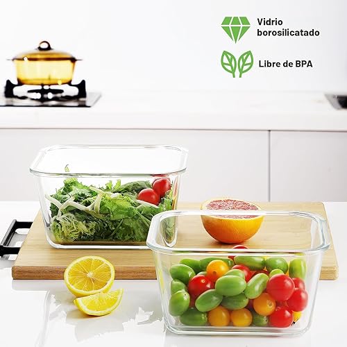 Miniatura 7 de HOMBERKING 4 recipientes grandes de vidrio de almacenamiento de alimentos de 63 onzas  8 tazas con tapas, recipientes de preparación de comidas,