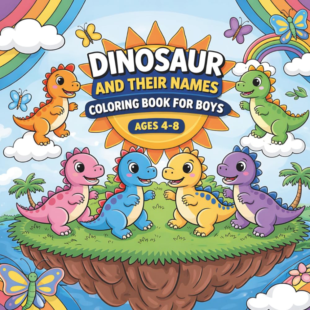 Dinosaur Coloring Book with Names for Boys Ages 4–8: Fun and Educational Dinosaur Coloring Pages to Learn Dinosaur Names and Facts for Kids