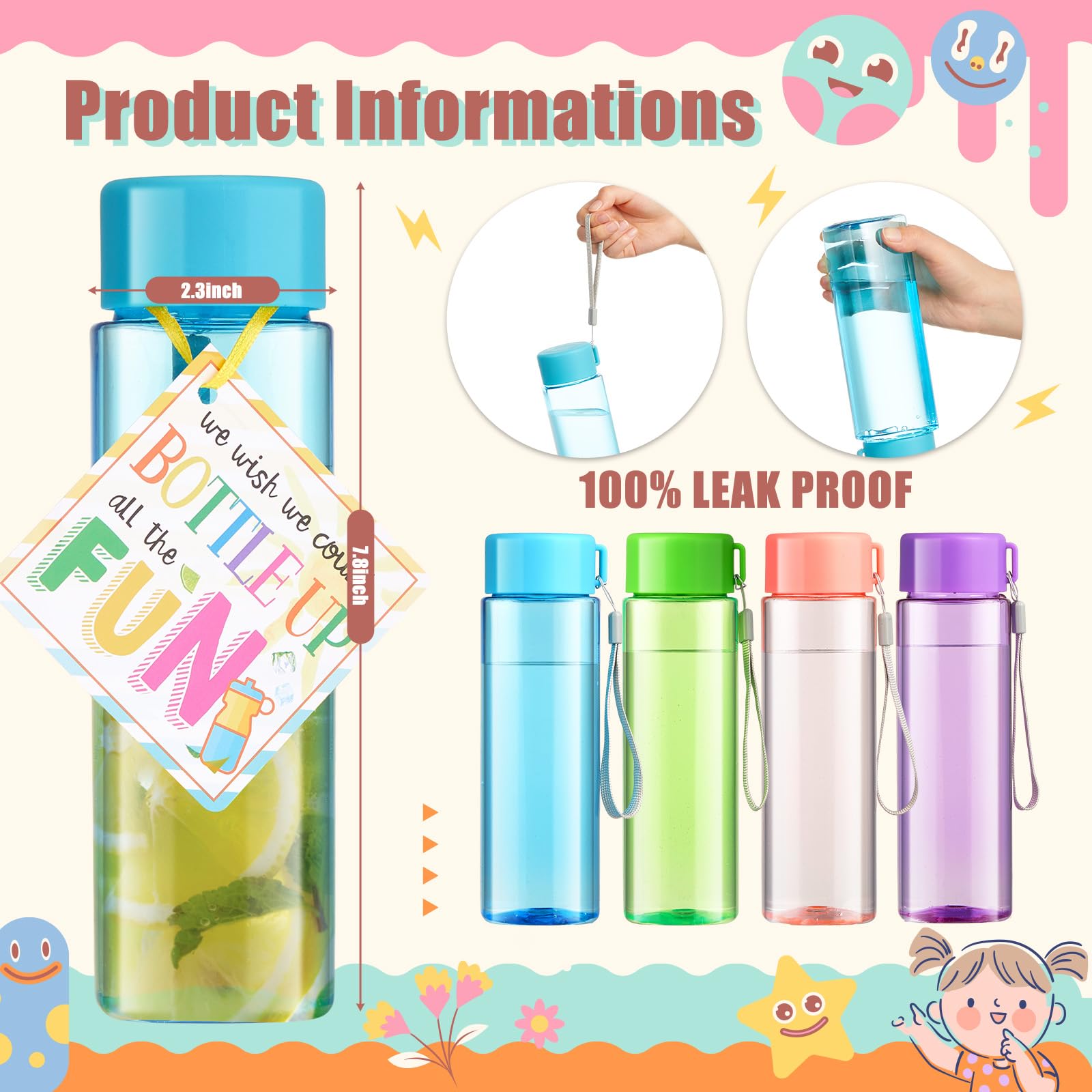 Sport-Trinkflasche für Kinder, Großpackung mit Karten, 500 ml, tragbar, klein, wiederverwendbar, für Studenten, Abschlussfeier, Schule, Party, Gastgeschenk, Klassenzimmer, Preise, Goodie