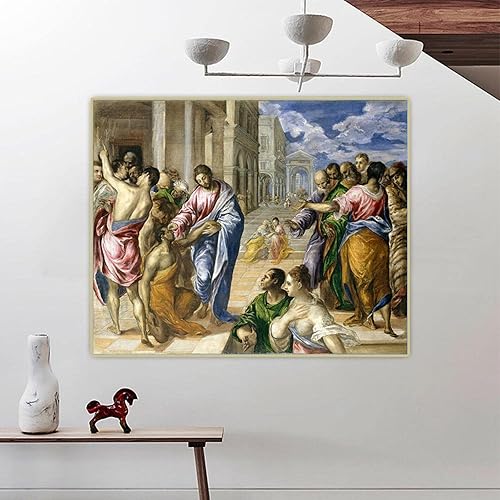 Miniatura 4 de Imágenes impresas en lienzo de El Greco "El milagro de Cristo curando a los ciegos",Cuadrode arte de pared para la decoración del hogar de la sala