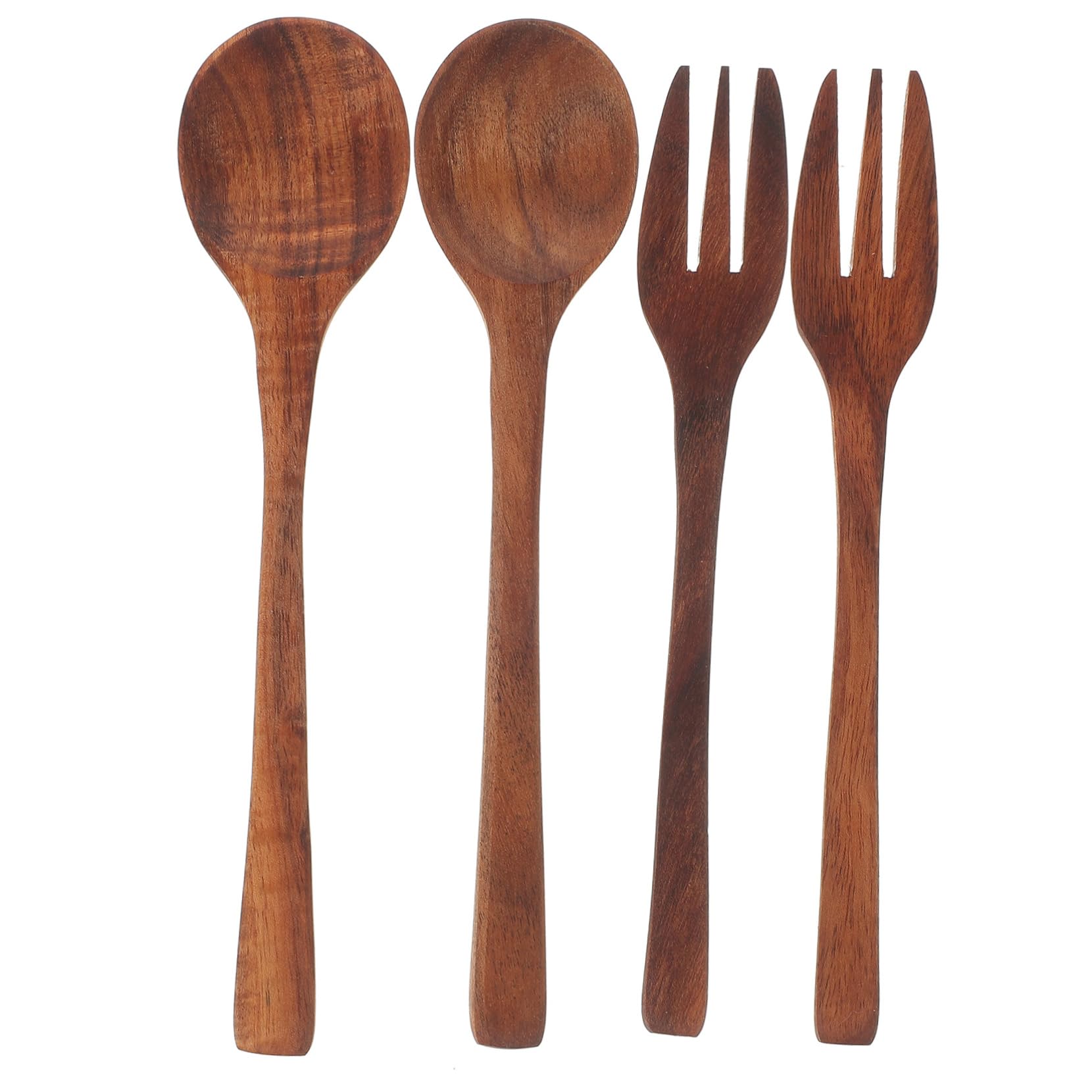 BEBEMOKO 4-piece Wooden Fork and Spoon Set Japanese Style Silverware Kitchen Utensil Reusable Salad Forks Wooden Spoon Home Restaurant Hotel Camping
