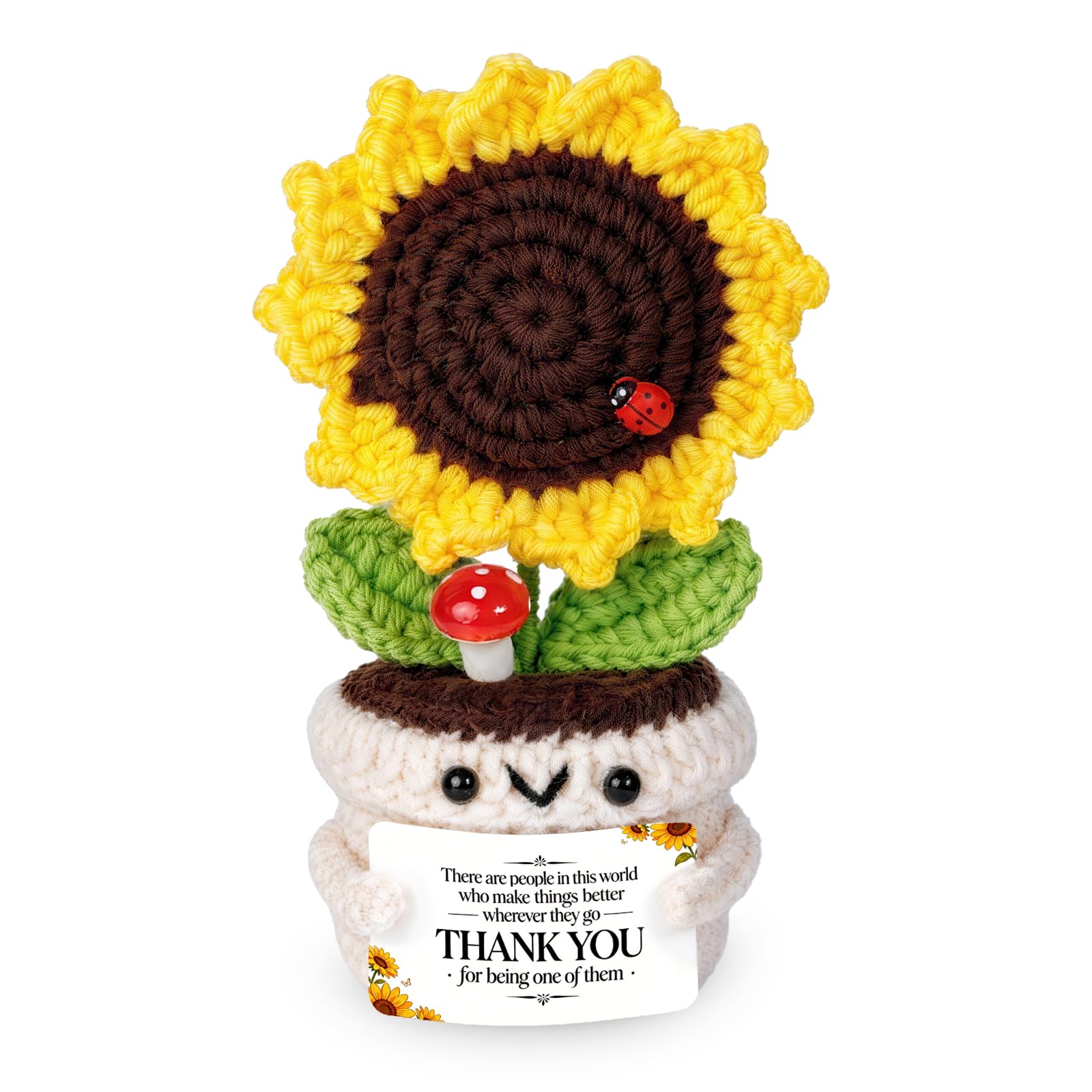 Joeevokey Thank You Gifts for Women- Handmade Crochet Sunflower with Laybird and Cute Mushroom, Women's Appreciation Gift - Thank You Present for Friends, Coworker,Teacher