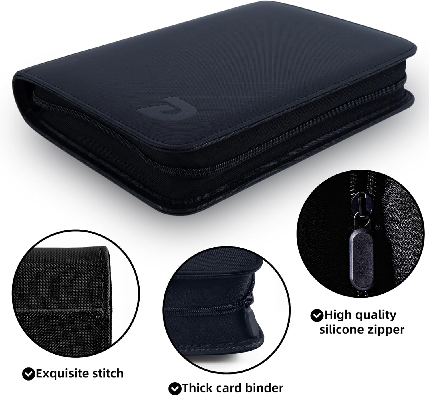 TopLoader Binder 4 Pocket, Top Loader Binder Holds 128 Cards, Trading Card Binder for 3" x 4" Rigid Card, 16 Double Sided Pages (Black)