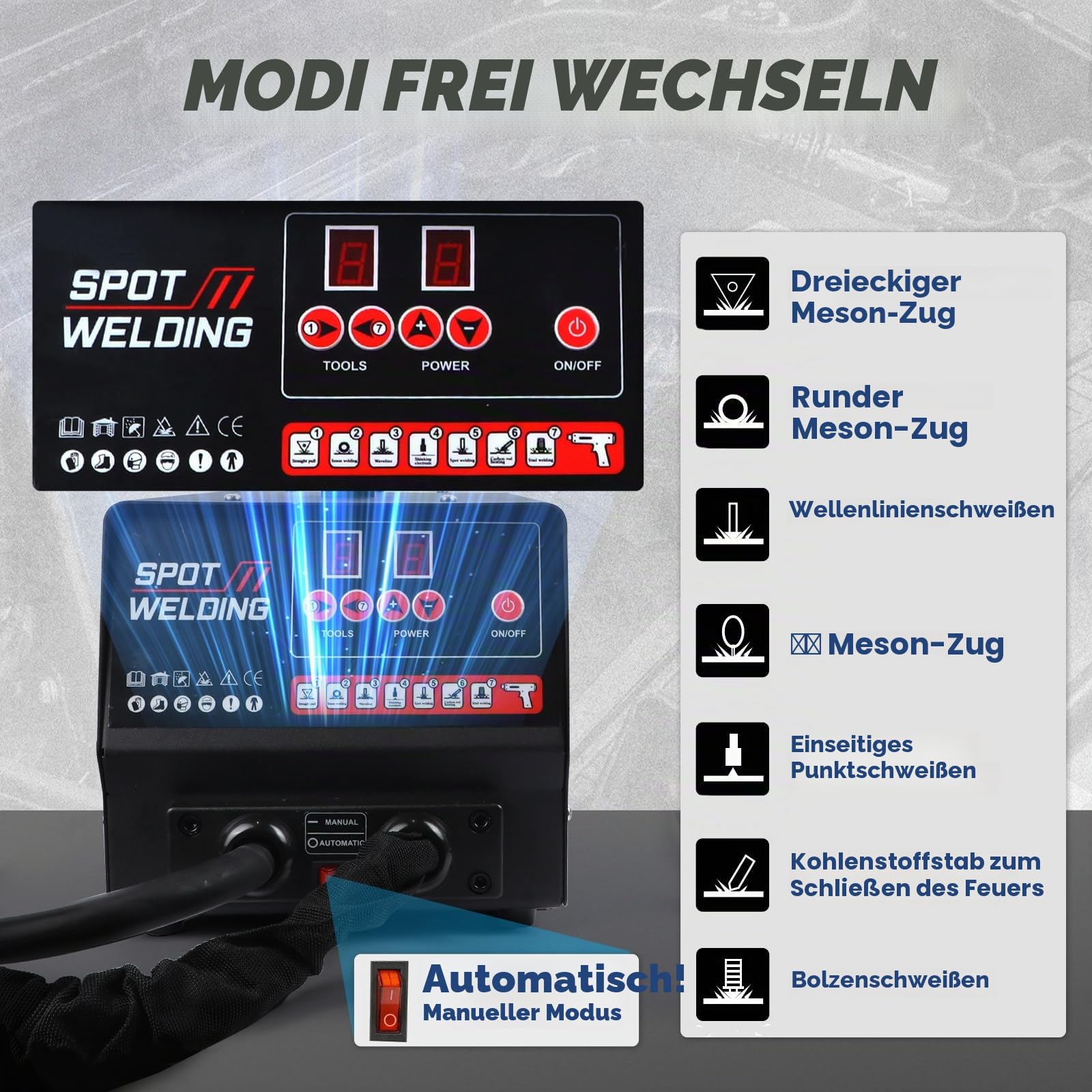 220V Karosserie Ausbeulspotter,3500W Dellenentfernungswerkzeug für Karosserie-Reparatur-Set mit 7 Schweißmodi und Automatik/Manueller Modus 90F