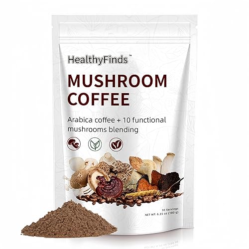 HealthyFinds Organic Mushroom Coffee Instant with 10 Superfood Mushrooms for Better Focus, Energy, Digestion & Immunity (6.35 oz)