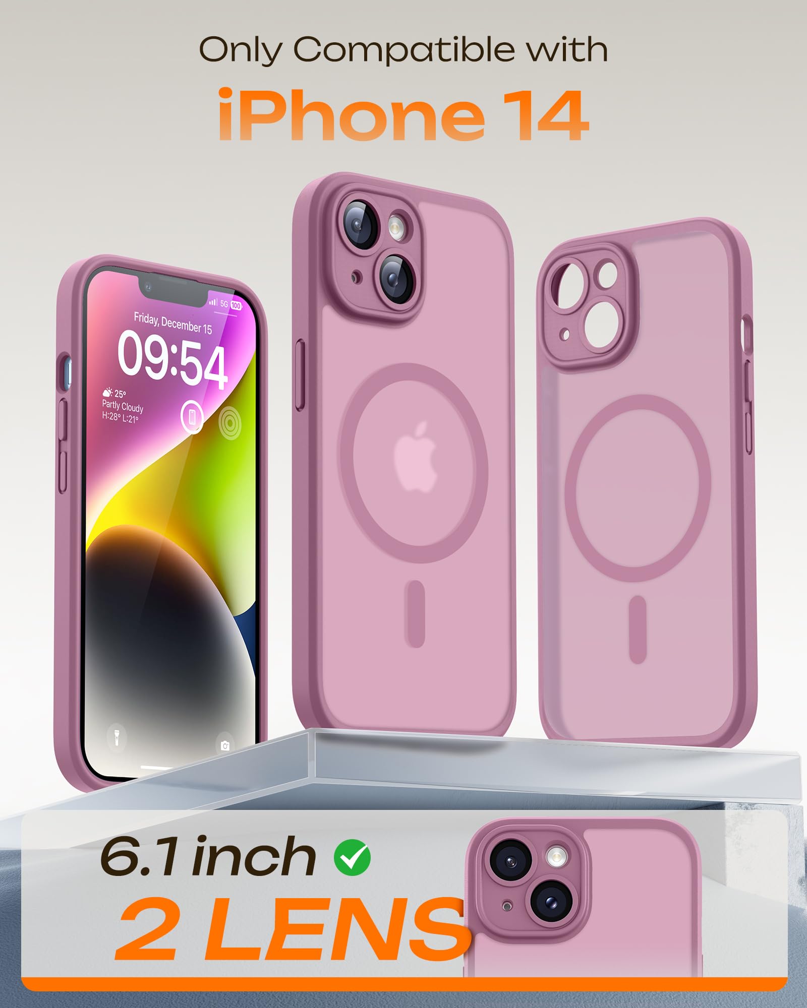 TOCOL Cover Magnetica per iPhone 14 6,1 Pollic, Compatibile con MagSafe, Protezione Fotocamera Integrata, Custodia Antiurto Traslucida Opaca, Lilla Viola