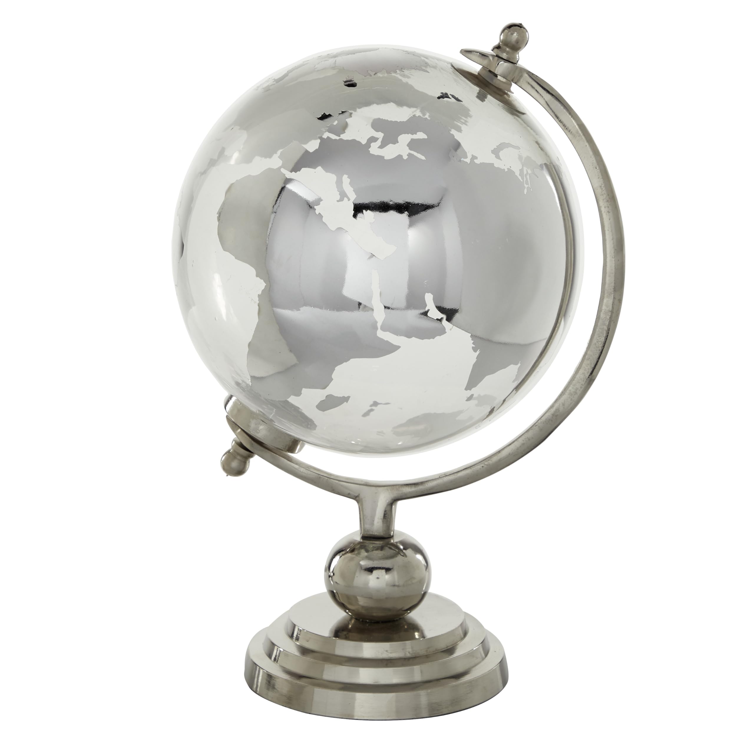 Deco 79 Aluminum Globe with Tiered Base, 9" x 8" x 13", Silver