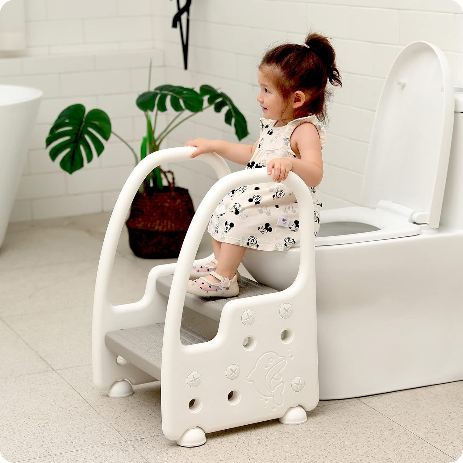 Two Height Adjustable Step Standing Stool with Handles Non-Slip Safety for Toddlers Children Kids Potty Training Kitchen Tower, Mangohood