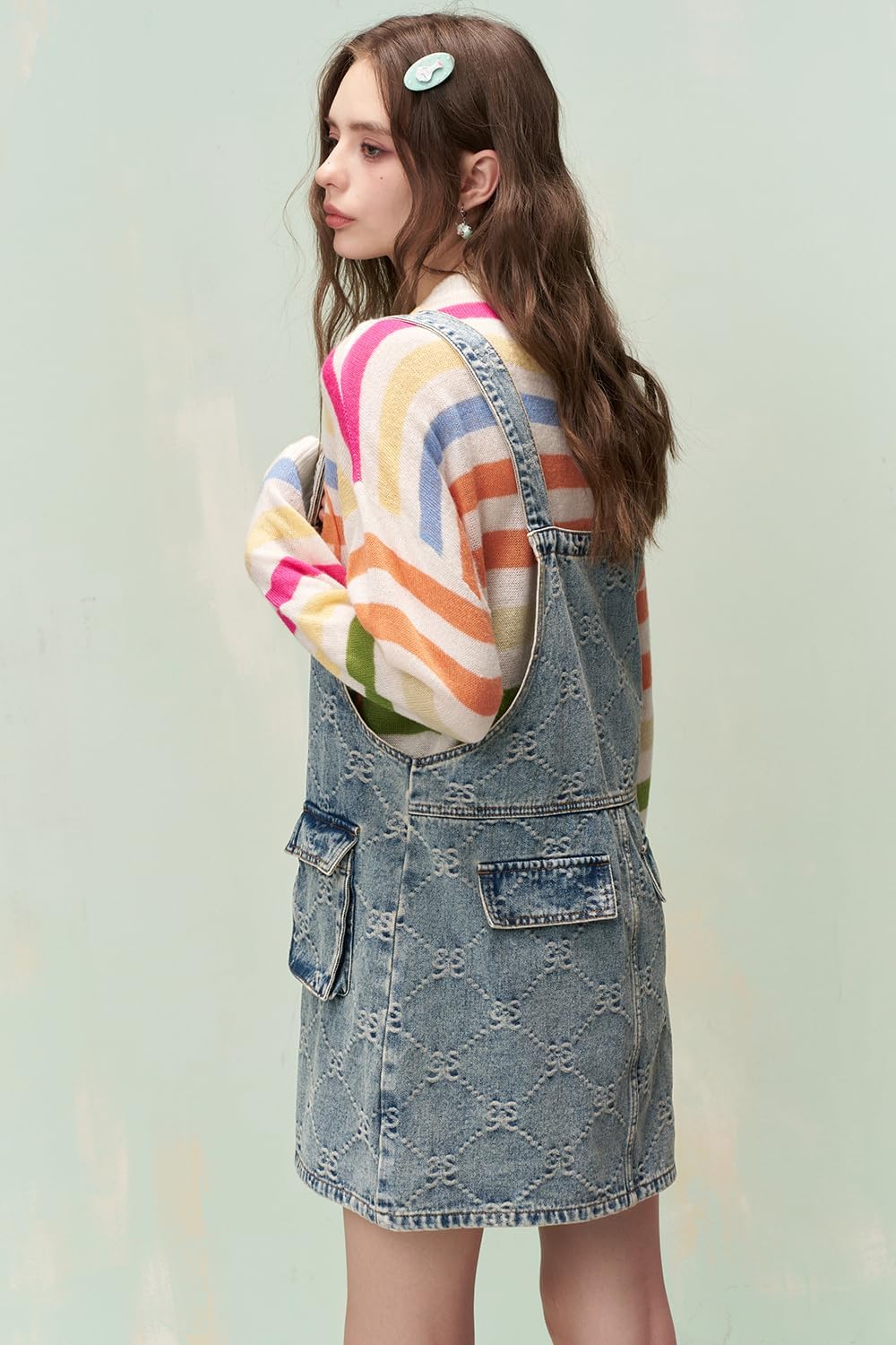 Women's Denim Overalls Dress with Cargo Pockets Casual A - Line Suspender Dress