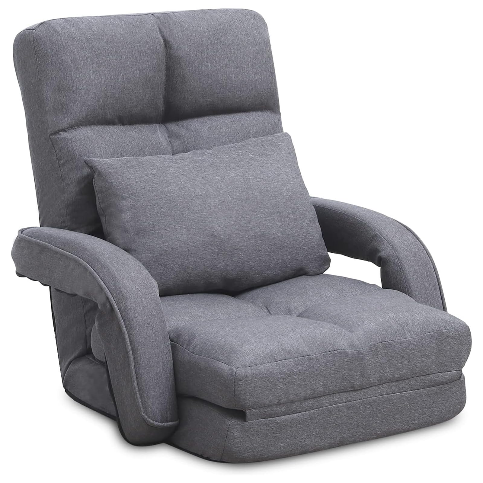 FLOGUOR Indoor Floor Chair with Armrest and Pillow Folding Chaise Lounge Sofa 14-Position Adjustable Comfy Gaming Recliner Chair Padded Seats for Adults QL8808-GR