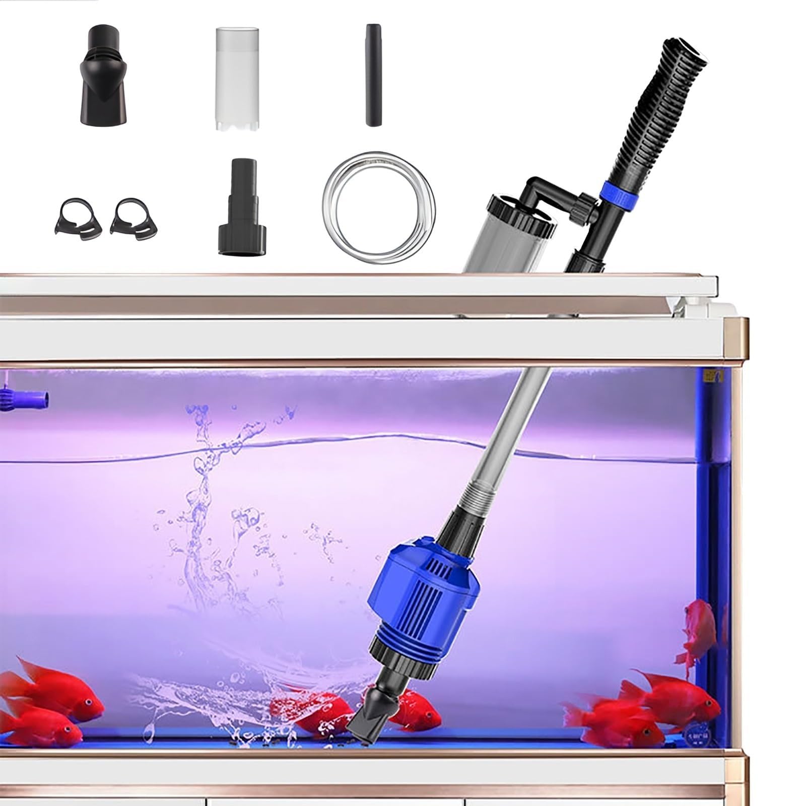 Limpiador de grava para acuario y removedor de algas con abrazadera de controlador de manguera de agua, esencial para limpieza de peceras, mantenimiento de grava y arena