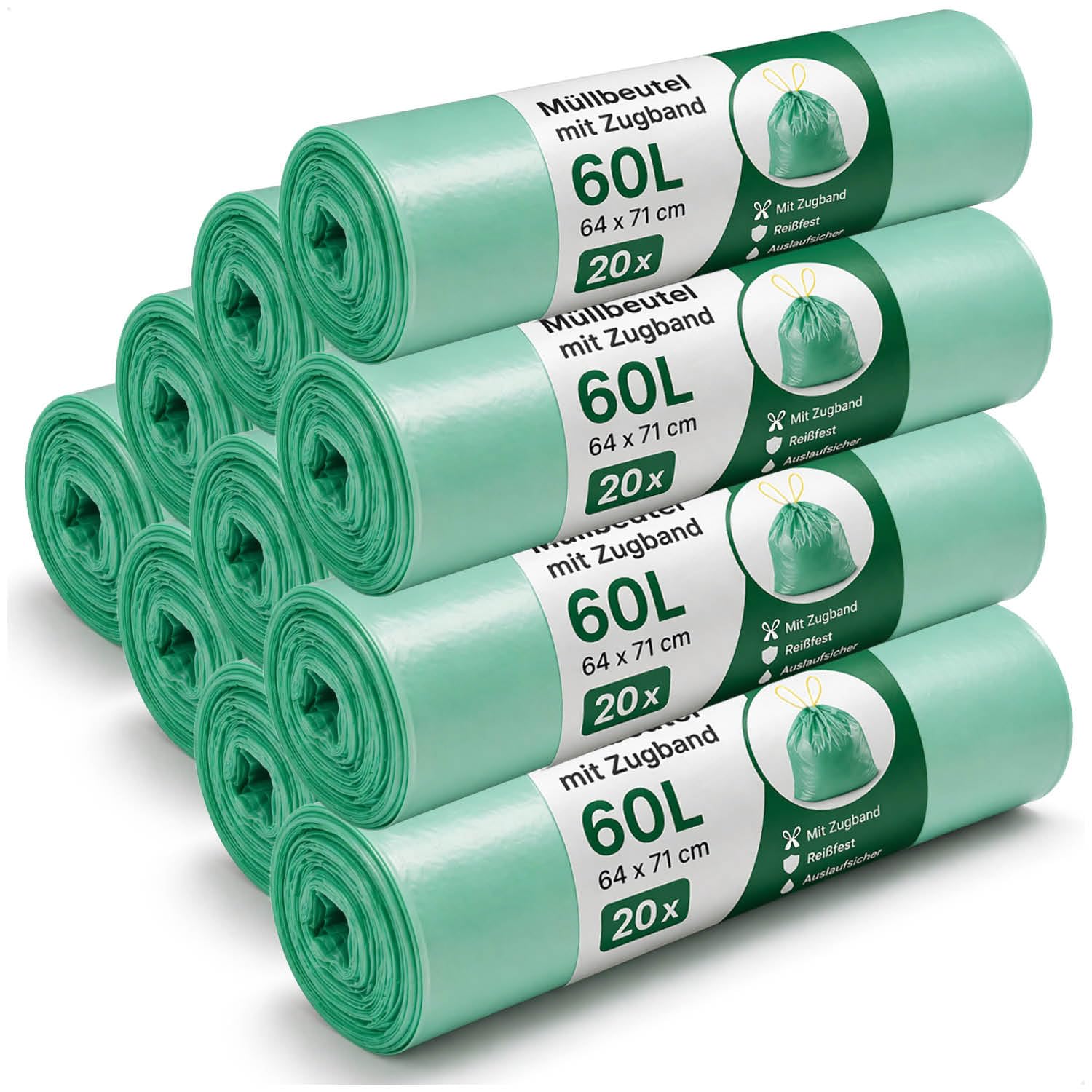 com-four® 540x Müllbeutel mit Zugband 60 Liter - reißfeste Abfallsäcke - Mülltüten flüssigkeitsdicht - Müllsäcke für Haushalt, Gastronomie und Gewerbe - 20 Stück pro Rolle (60 Liter - 540 Stück)