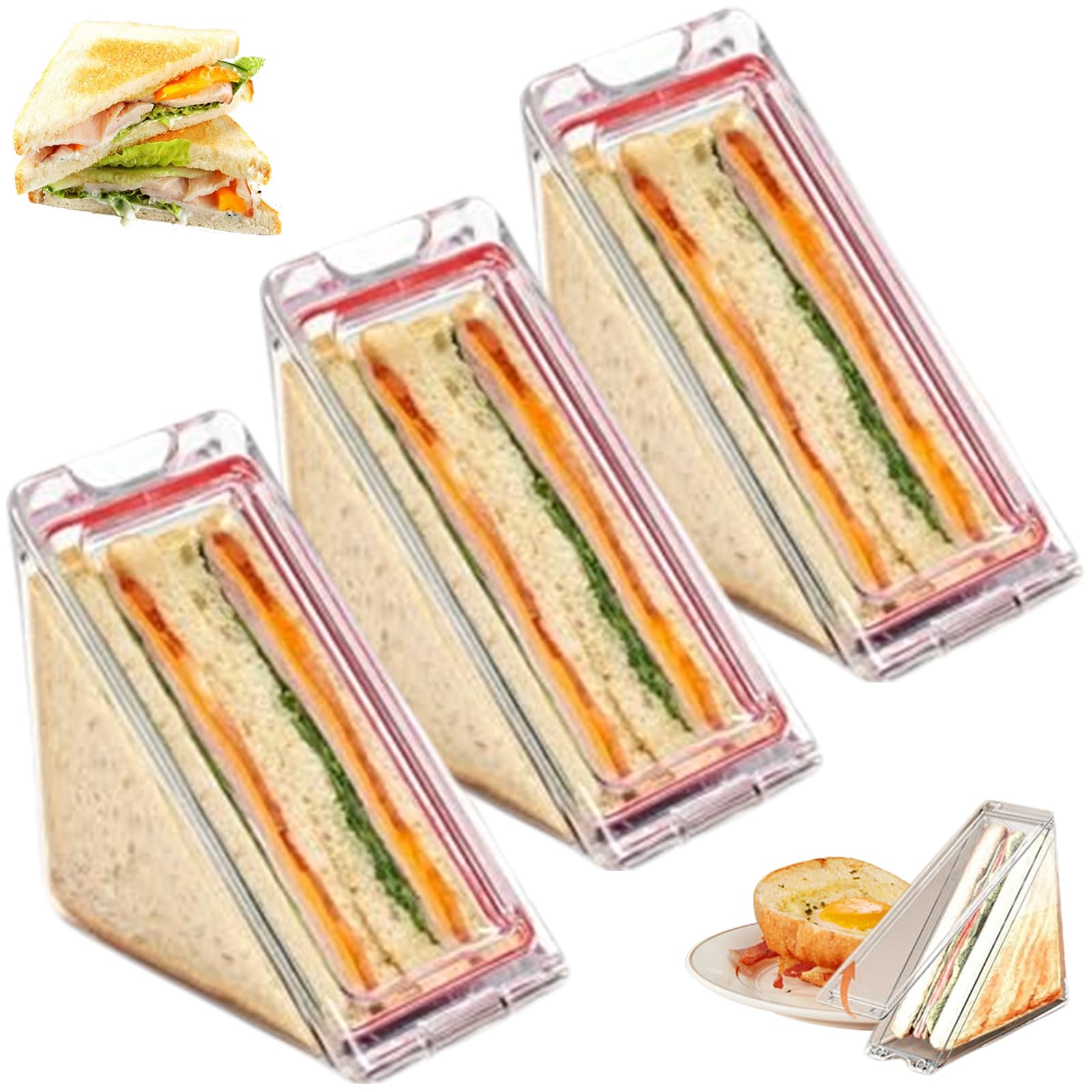 Sandwich container transparent réutilisable lot de 3 boîtes compactes de voyage