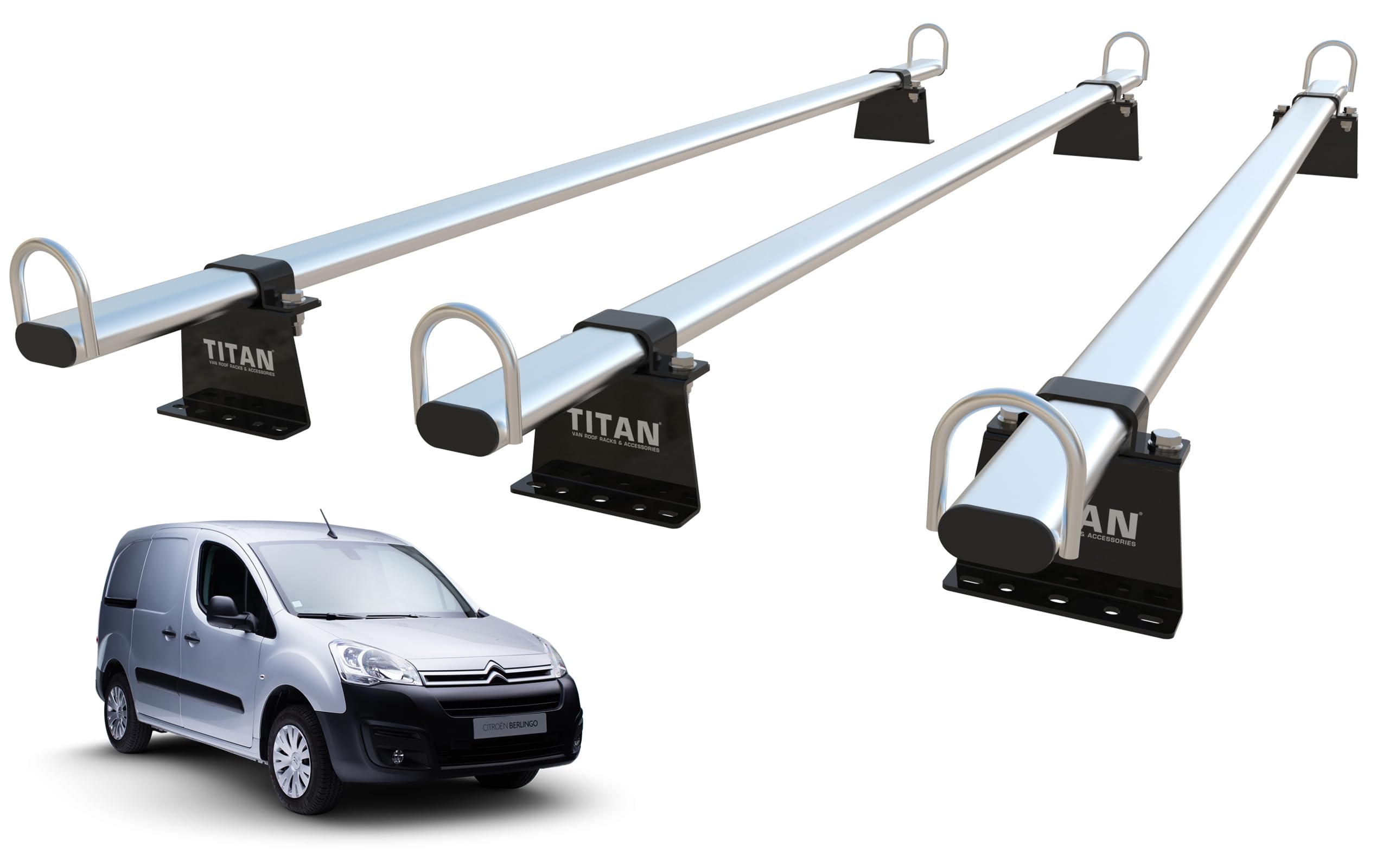 TITAN WorkReady Van Roof Rack 3 Bars - Compatible Fittings to fit a PEUGEOT PARTNER Mk2 (2008-to-2018)