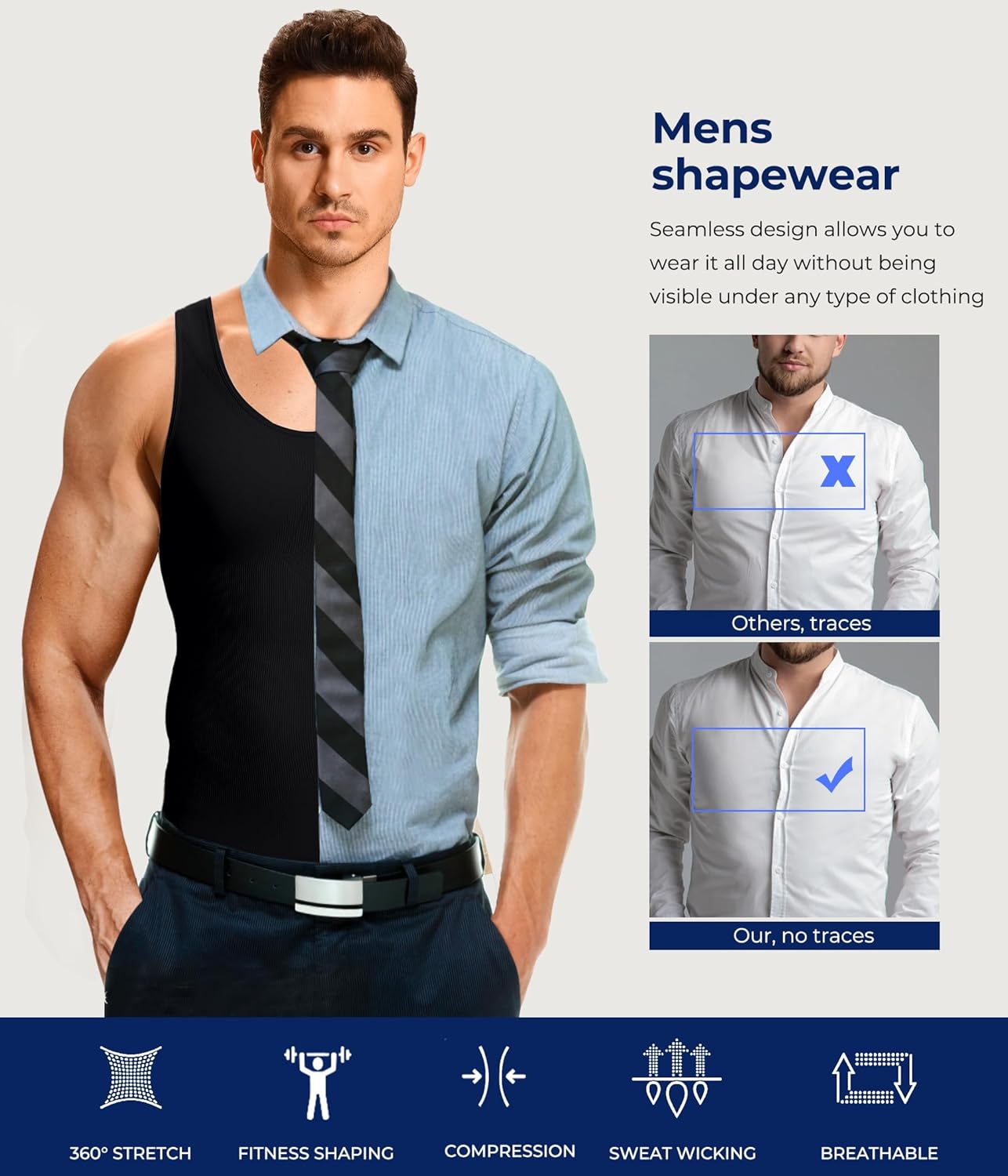 TAILONG Compression Shirts for Men Shapewear Slimming Body Shaper Waist Trainer Vest Workout Tank Tops Abdomen Undershirts - Image 5