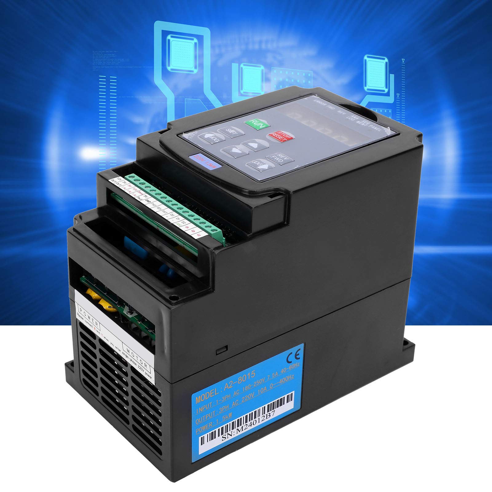 Inverseur de Fréquence Variable 1.5KW, Entrée 1Phase / 3 Phase AC180-250V Sortie Triphasée 220V, Inverseur A2-8015 VFD pour Le Contrôle de la Vitesse du Moteur de Broche