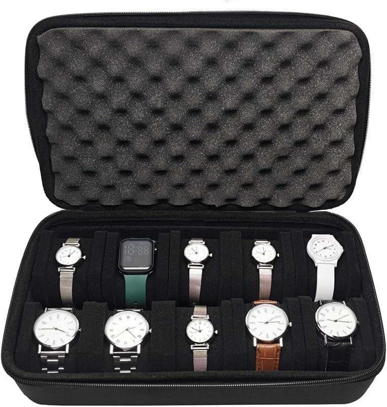10 Slots Watch Travel Case for Men and Women, Hard Watch Storage Box | With Removable Shockproof Watch Pillows, Gifts For Watch Lovers