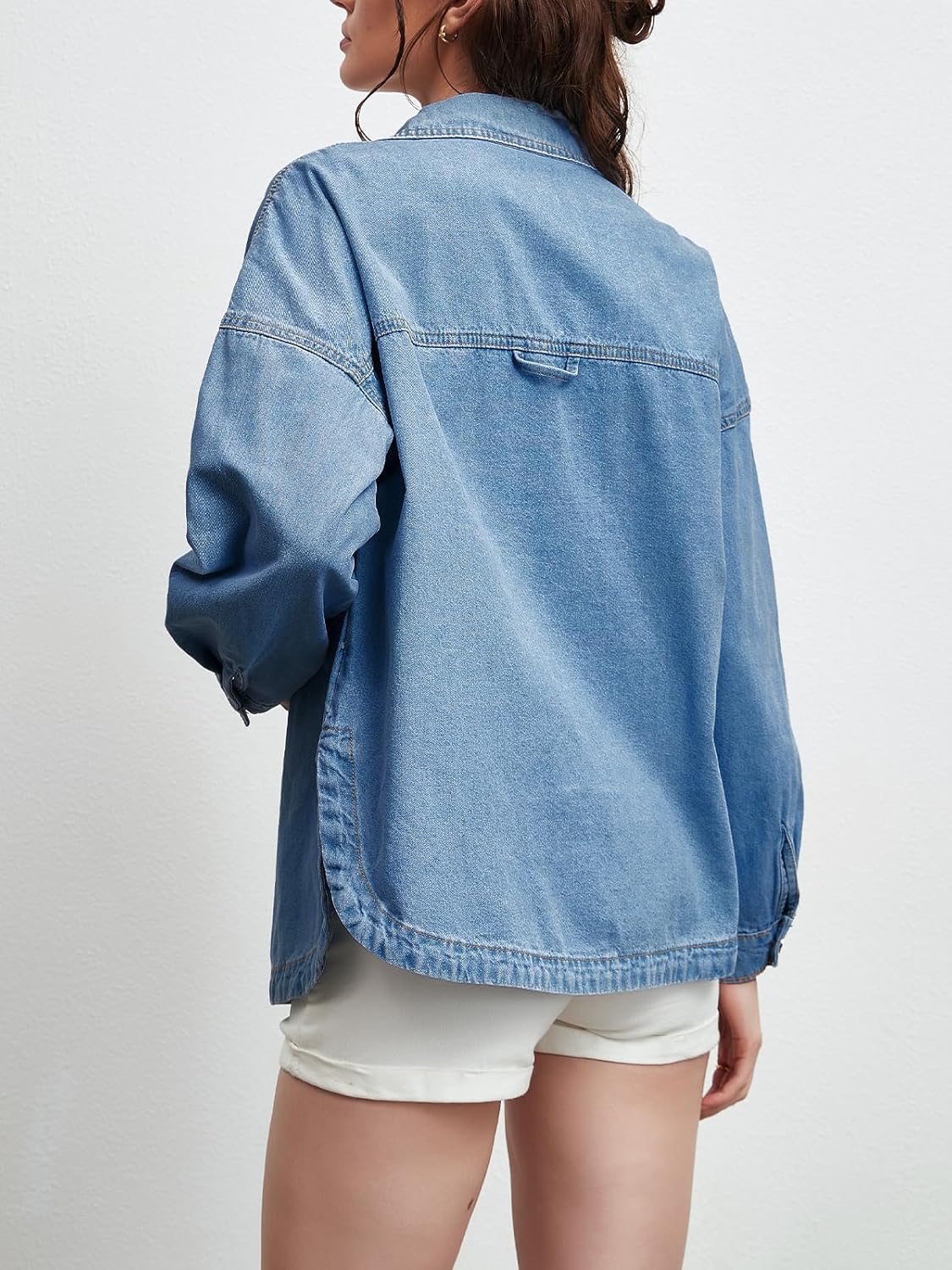 Women Denim Jacket Shacket Long Sleeve Oversize Boyfriend Jean Jacket Shirt - Image 2