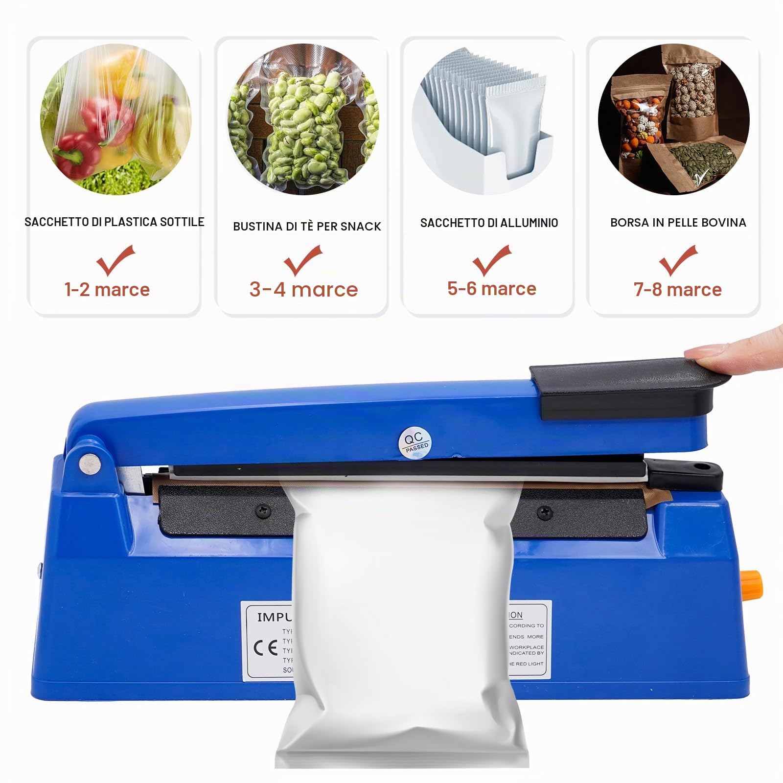 Termosaldatrice per Plastica Sacchetti 200mm Sigillatrice Macchina ad Impulsi Guarnizione Larga 3mm Impulse Heat Sealer for Mylar PP PE Alluminio Bags Macchina Sigillante Plastica