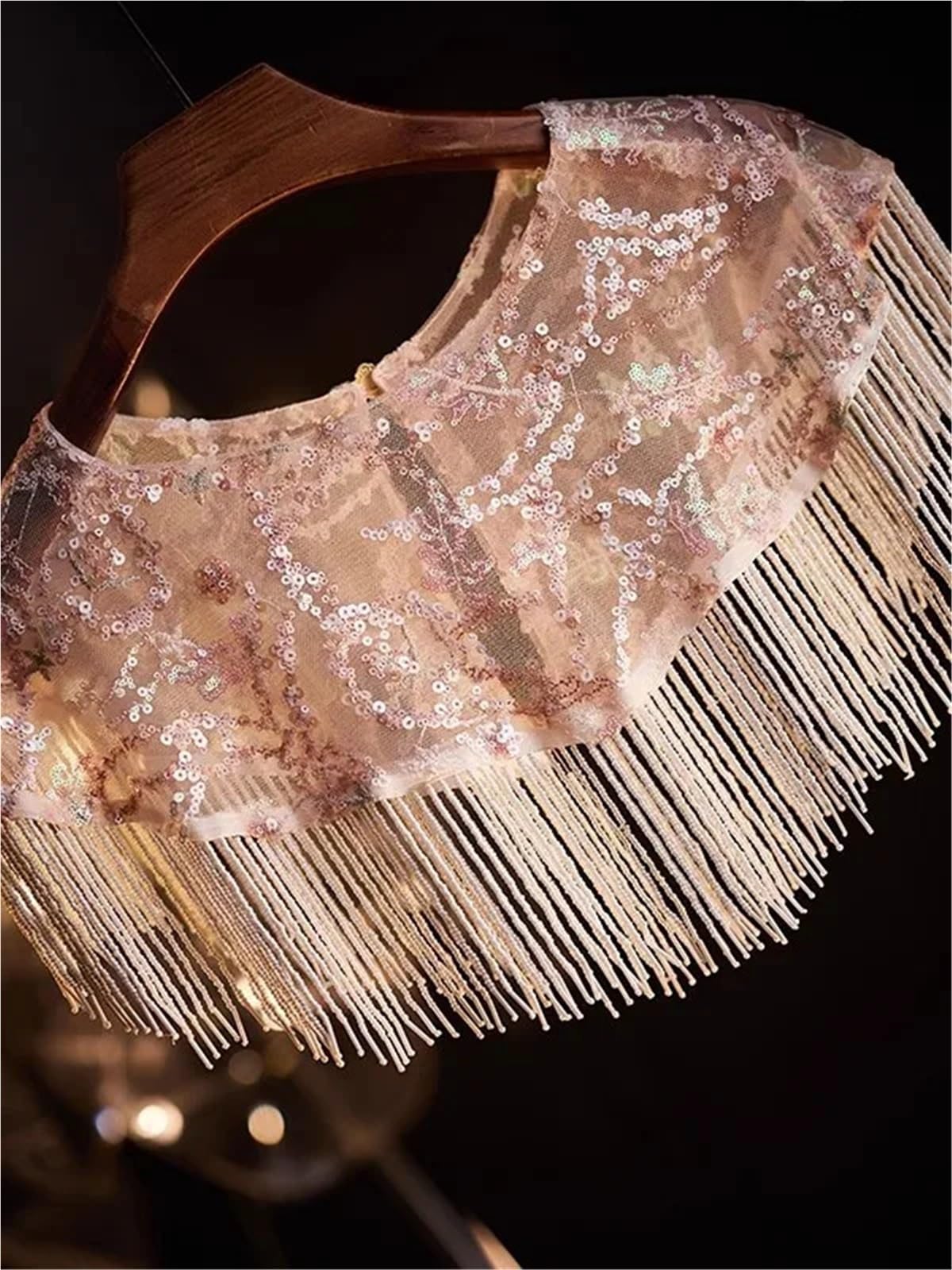 Mujer Primavera Verano Vintage lentejuelas encaje borla Pashmina mujer estilo chino espectáculo fiesta chal capa Collar