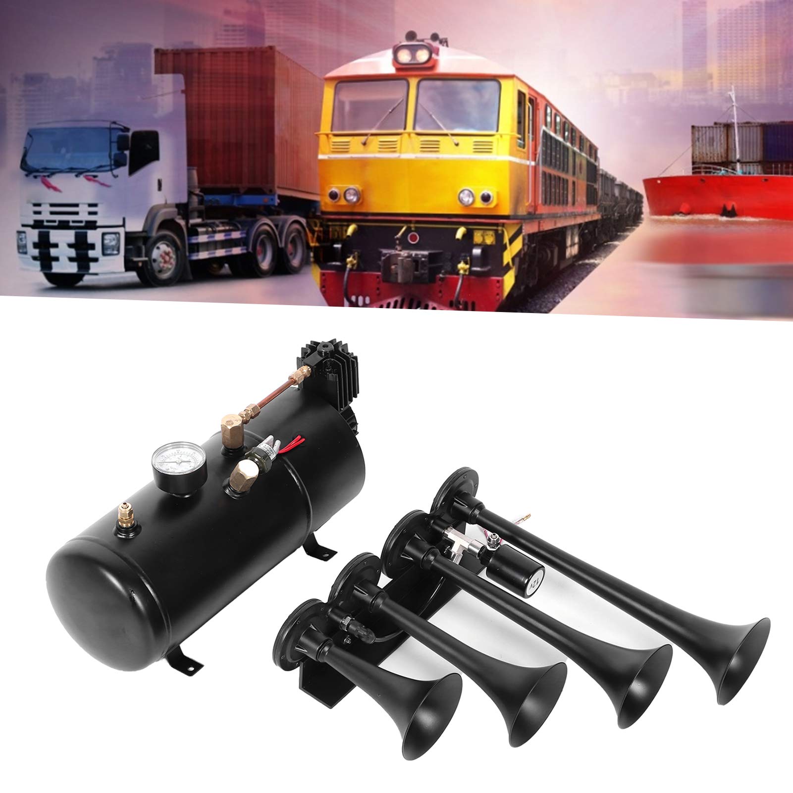 Cerlingwee Truck Air Horn 12 Volt Air Compressor Train Horn Kit