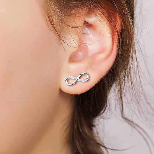 INFINIONLY Orecchini da donna e ragazza, Orecchini in argento 925, Orecchini simbolo dell'infinito in argento intarsiato con simpatico gattino in oro