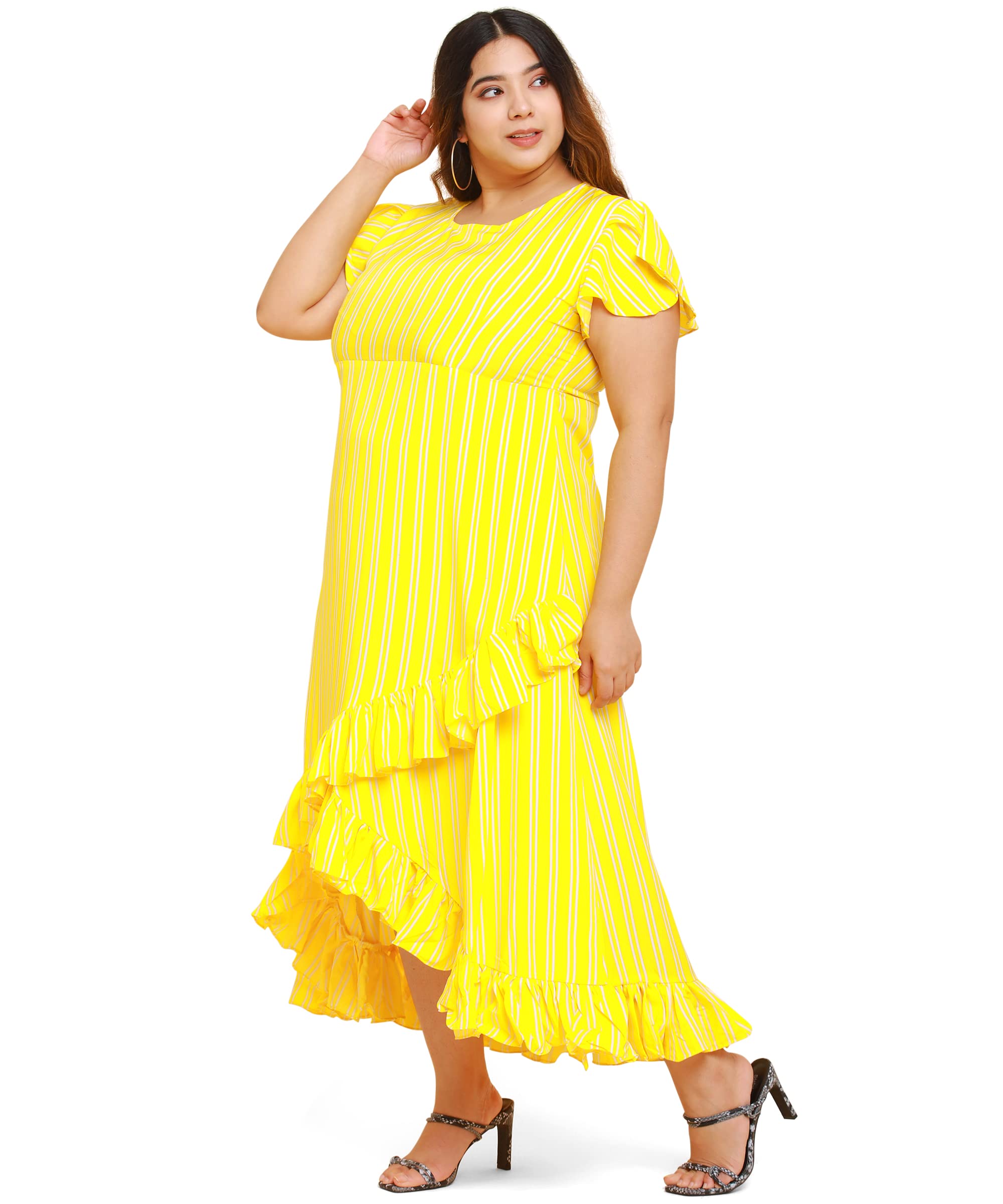 Oomph Dress For Women Stylish| Summer Vacation Style |Floral Print Wrap Maxi |Lightweight Flared Maxi Dress For Casual & Holiday Wear Yellow