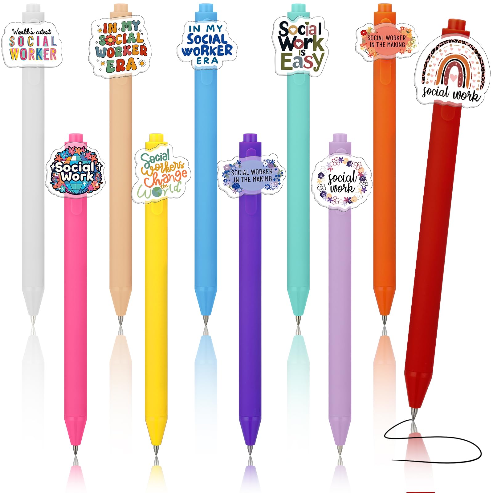 Geyoga 10 Pcs National Social Work Month Gifts Social Worker Pens Gift Set Accessories for Party Favor
