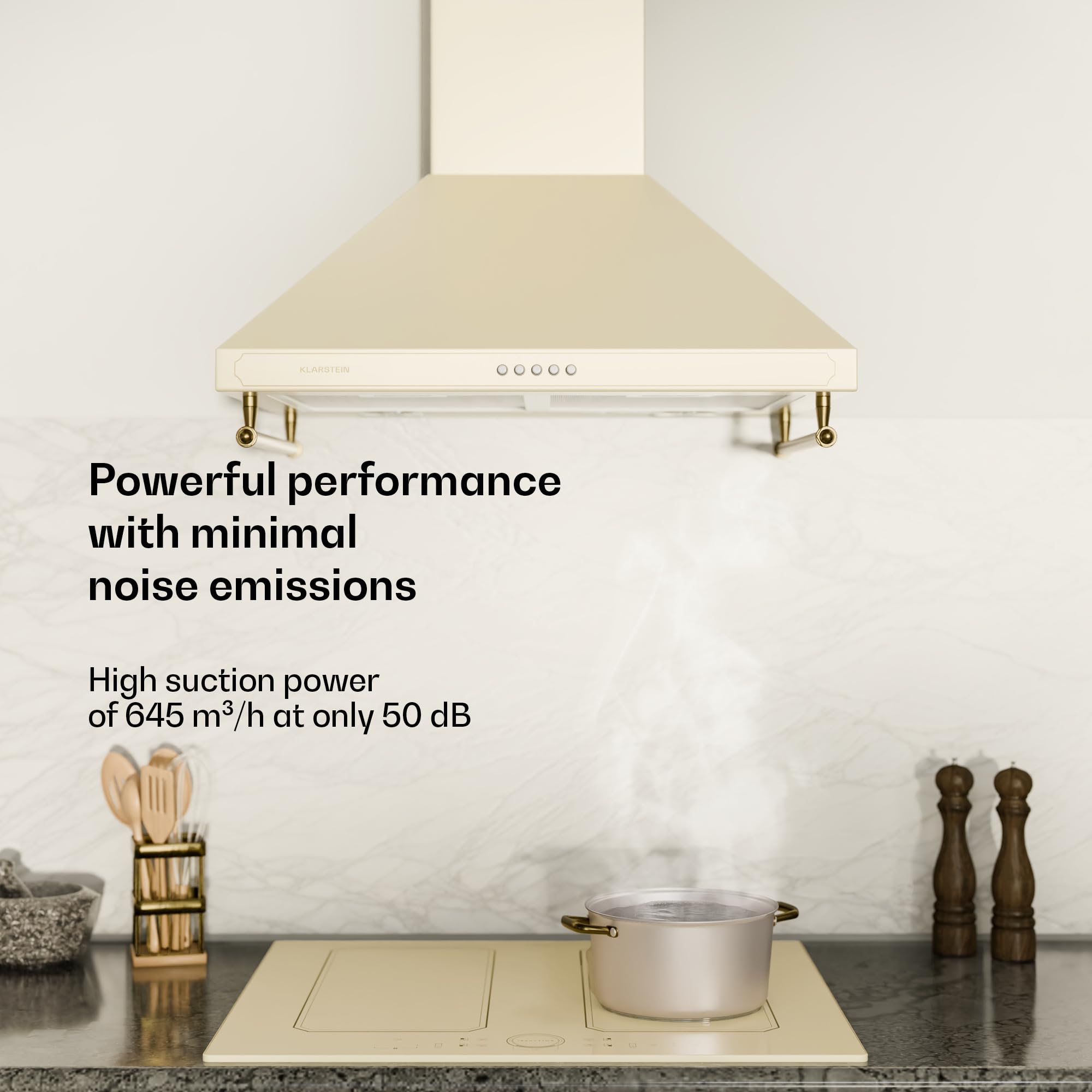 Klarstein 60cm Angled Extractor Fan for Kitchens, Exhaust Extractor Fan Hood w/Dishwasher Safe Aluminium Grease Filter, Quiet and Powerful 645m³/h Airflow, LED Lighting, Degreasing Extractor Hood — view 4