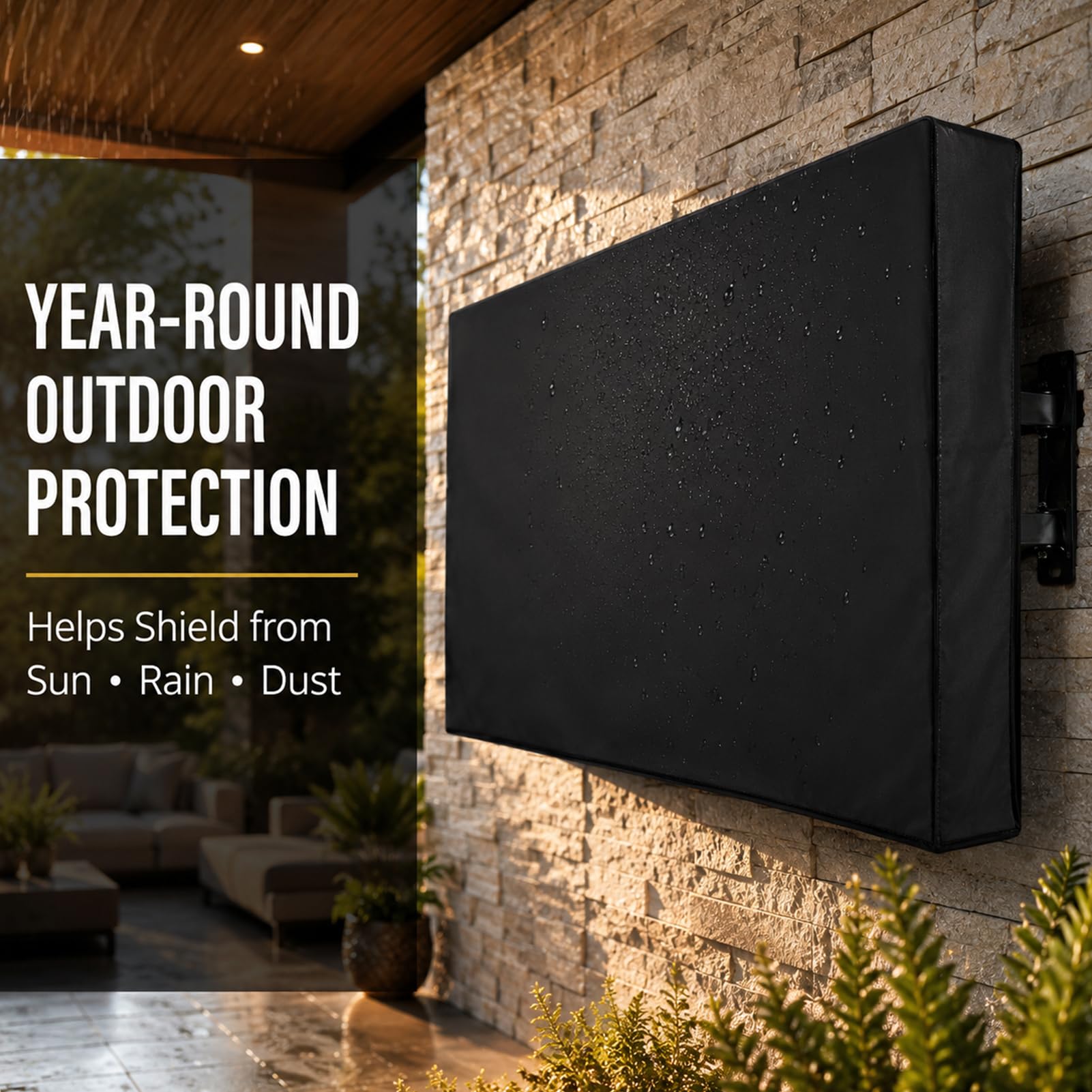 Copertura TV Esterna Anti-UV per televisore a Parete | Aiuta a proteggere il televisore da sole, pioggia leggera, polvere e polline con tessuto idrorepellente traspirante