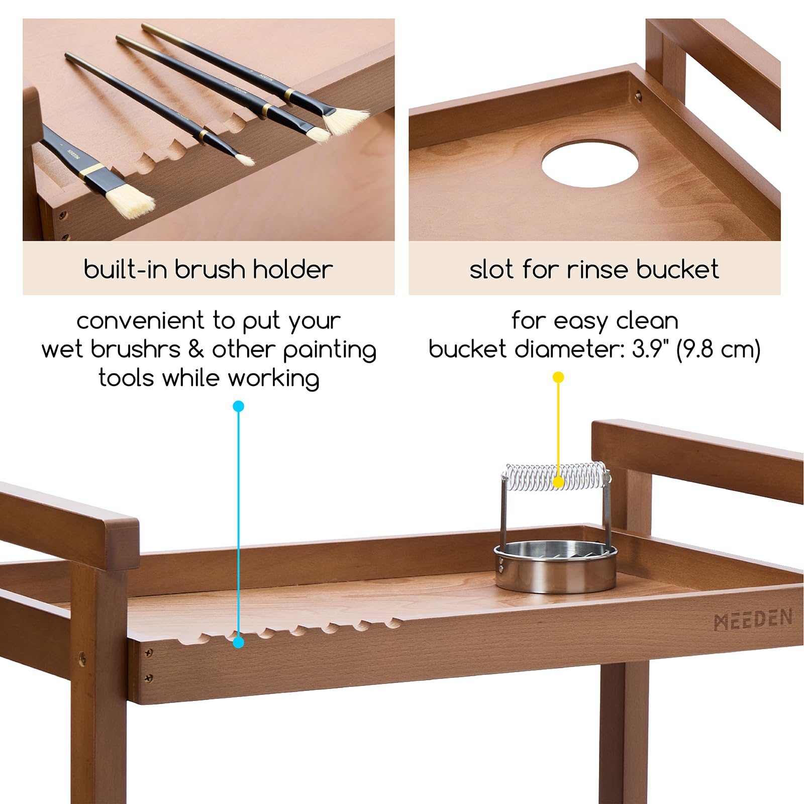MEEDEN 3-poziomowy wielofunkcyjny organizer do przechowywania koszyków, lite drewno bukowe Studio Cart Art Taboret Taboret z kółkami Caster dla artystów