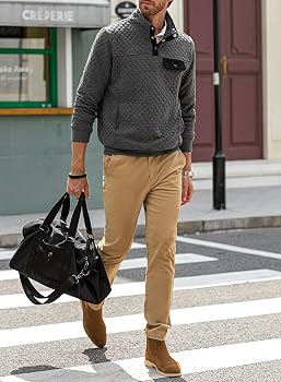 QOSOQ Men's Quarter Zip Sweatshirt – Casual Waffle Knit Pullover With Stand Collar & Pockets - View #4