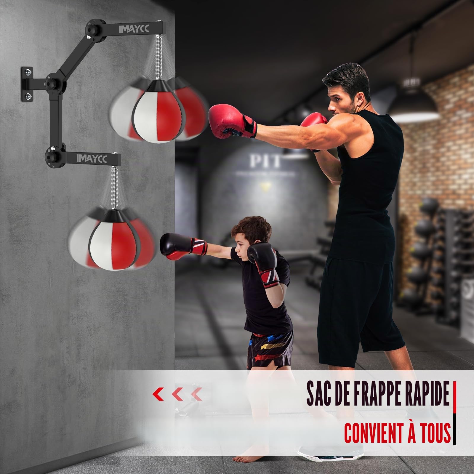 IMAYCC Punching Ball Enfants et Adultes, Sac de Boxe Suspendu Réglable en Hauteur et Pliable, Speedball avec Support Sac de Frappe, Poire de Vitesse de Boxe Pur Bureau Home Gym Workout Training Etc.