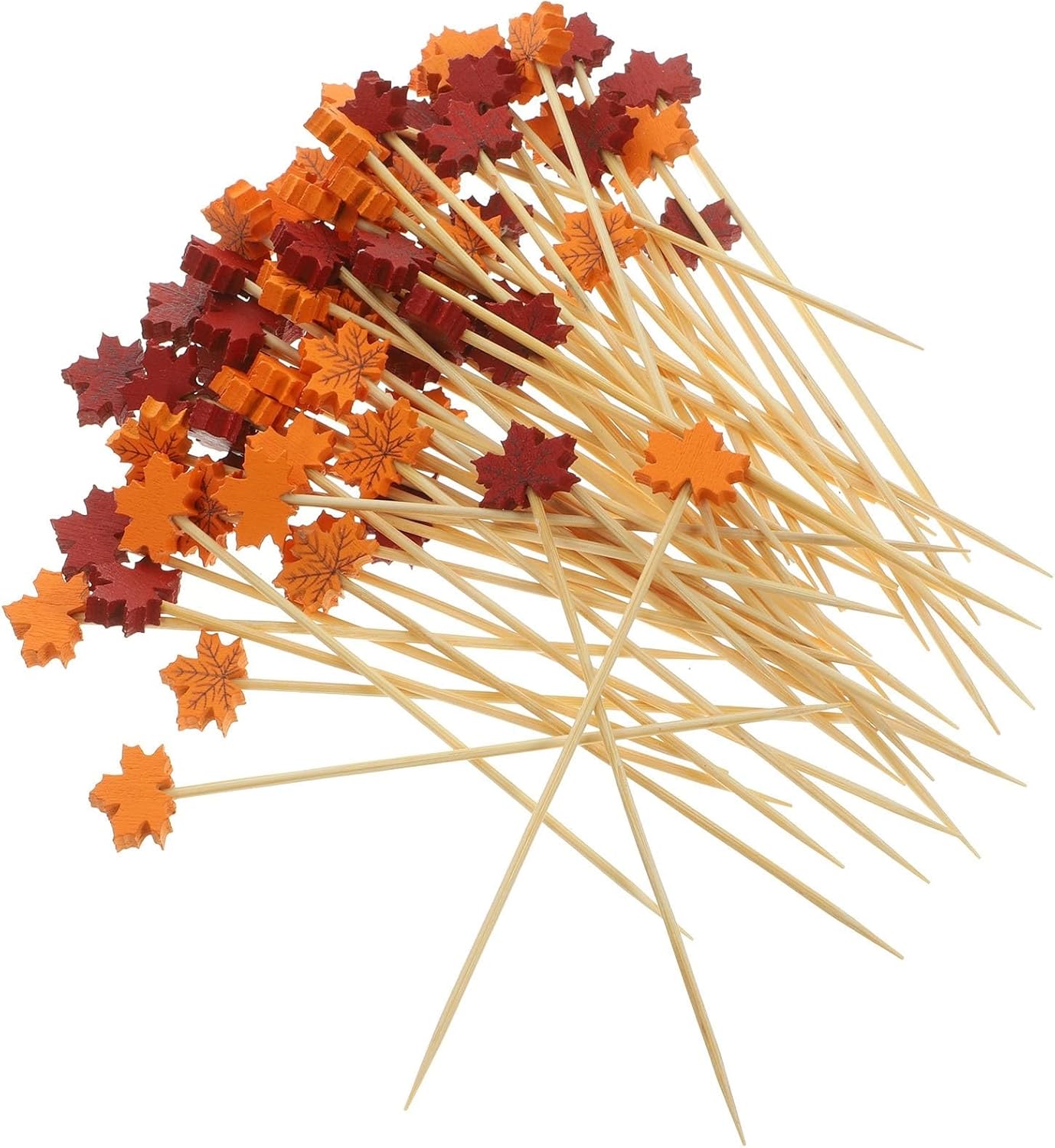 Cocktail Picks 600pcs 12.00cm Maple Leaf Cocktail Bamboo Fruit Picks Decorative Toothpicks For Garnish Skewering