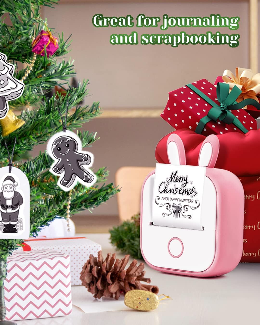 Memoqueen Mini Sticker Printer T02 Portable Thermal Printer, Instant Photo Printer Set & 3 Rolls Transparent Adhesive Thermal Paper