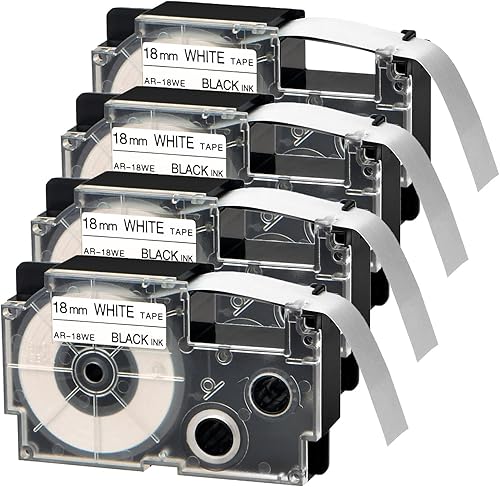 USUPERINK Paquete de 4 cartuchos de cinta IT compatibles con XR-18WE XR-18WE2S Negro sobre blanco de 0.709 in para impresora de etiquetas CW-L300