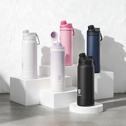 Miniatura 8 de Botella de agua aislada de 24 onzas, acero inoxidable al vacío de doble pared, diseño de boca ancha, botella reutilizable a prueba de fugas para