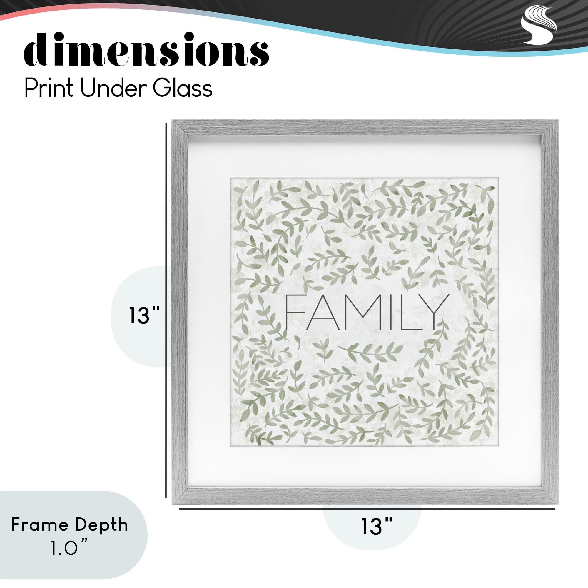 Stupell Industries SD Graphics Studio - Impresión enmarcada debajo del cristal, gris, 33 x 33 cm, fácil de colgar y resistente, fabricado en Estados Unidos, con texto en inglés "Curved Ivy Sprigs