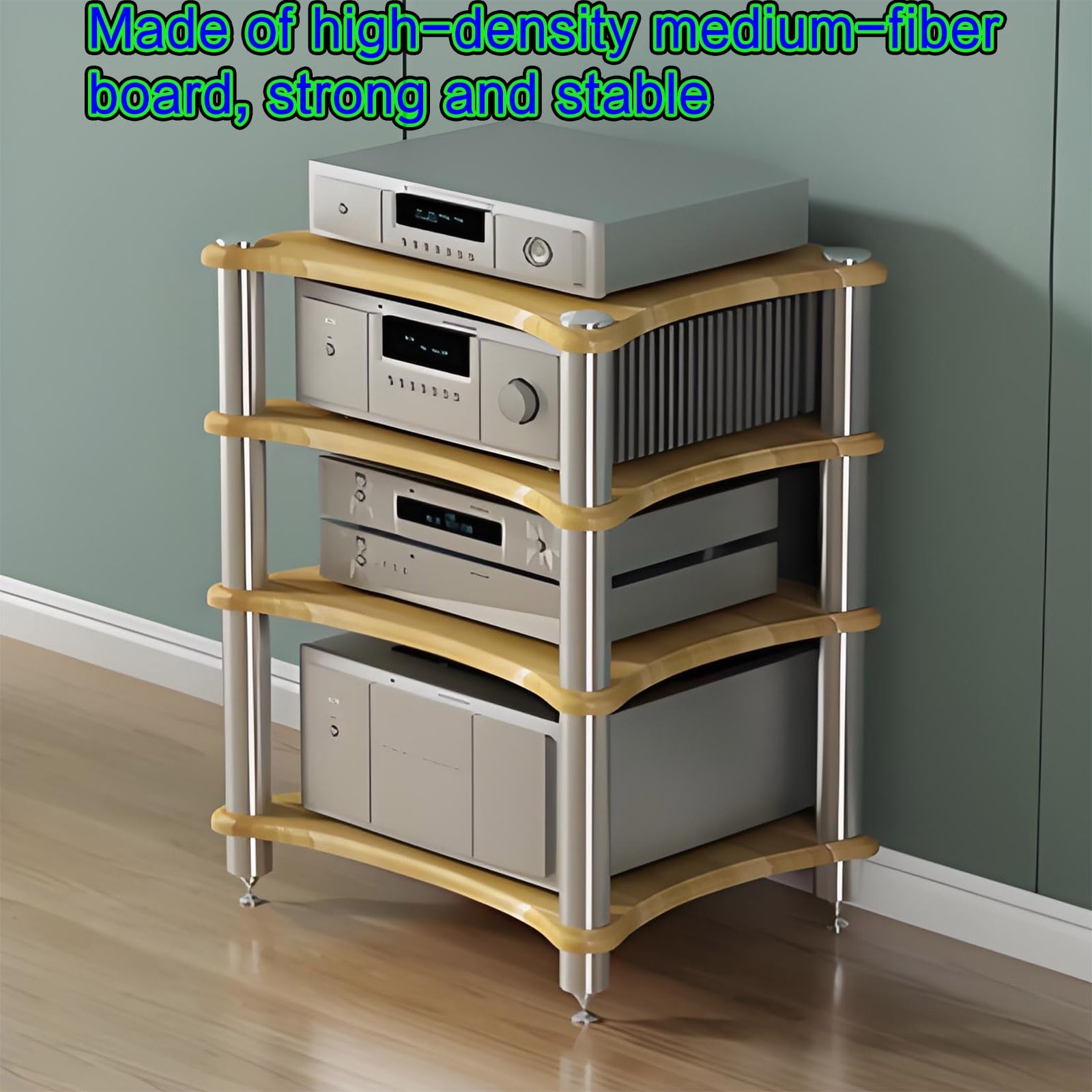 Moderno mueble de soporte para videojuegos, elegante almacenamiento de entretenimiento para consola y accesorios, amplio espacio para sala de estar, juegos y grabación, acabado de nogal claro