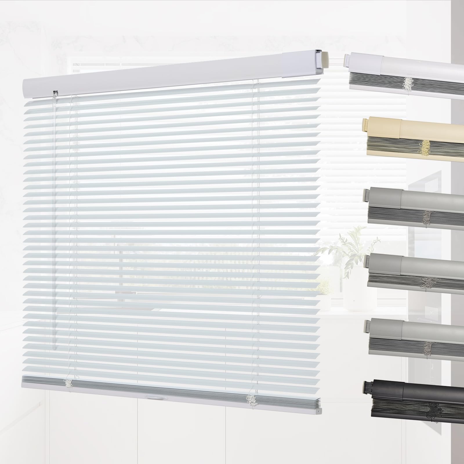 Persilux No Drill No Tools Cordless Blinds 1 Inch Aluminium Horizontal Blackout Mini Blinds for Indoor Windows, Custom No Dill Window Blinds for Home Office, Door and Living Room, White