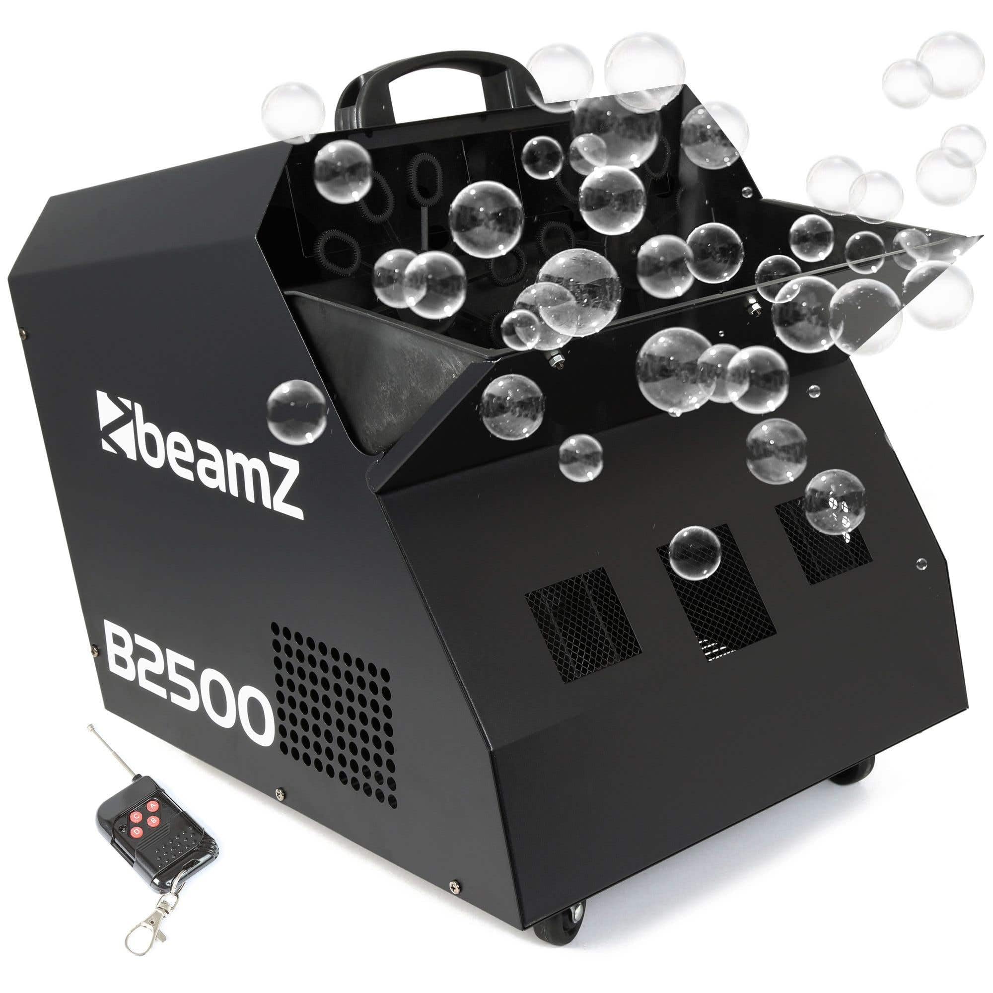 BeamZ B2500 - Automatische Seifenblasenmaschine Hochzeit Seifenblasen Maschine, inkl. Fernbedienung, 100 Watt, Bubble Machine, Seifenblasen Hochzeit Machine, Effektmaschine - Schwarz