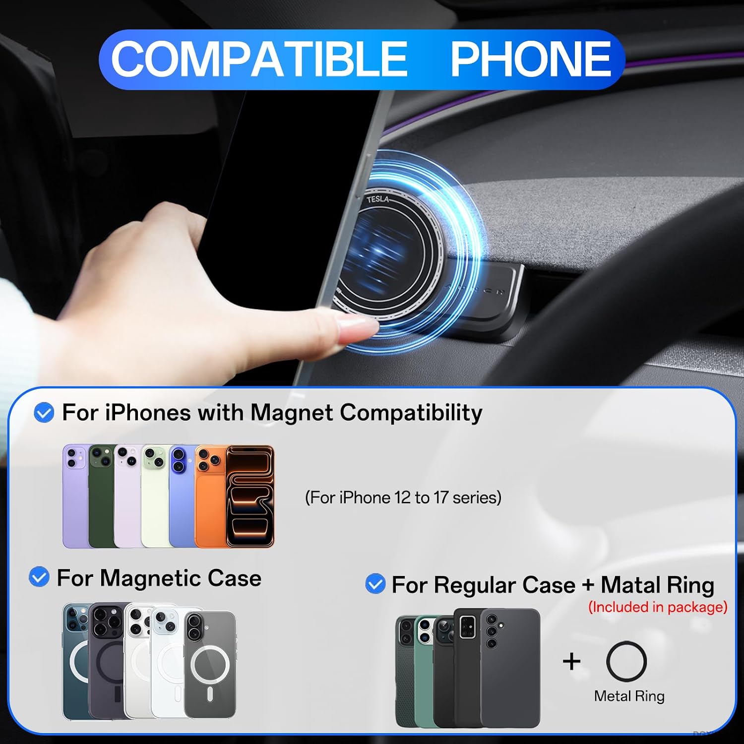 Car Phone Holder for Tesla Model Y Juniper 2026 2025, Model 3 Highland 2026 2025 2024, Dashboard Magnetic Phone Mount, Magnetic Alignment Car Mount, 360° Rotation Vent Mobilephone Stand, Gray