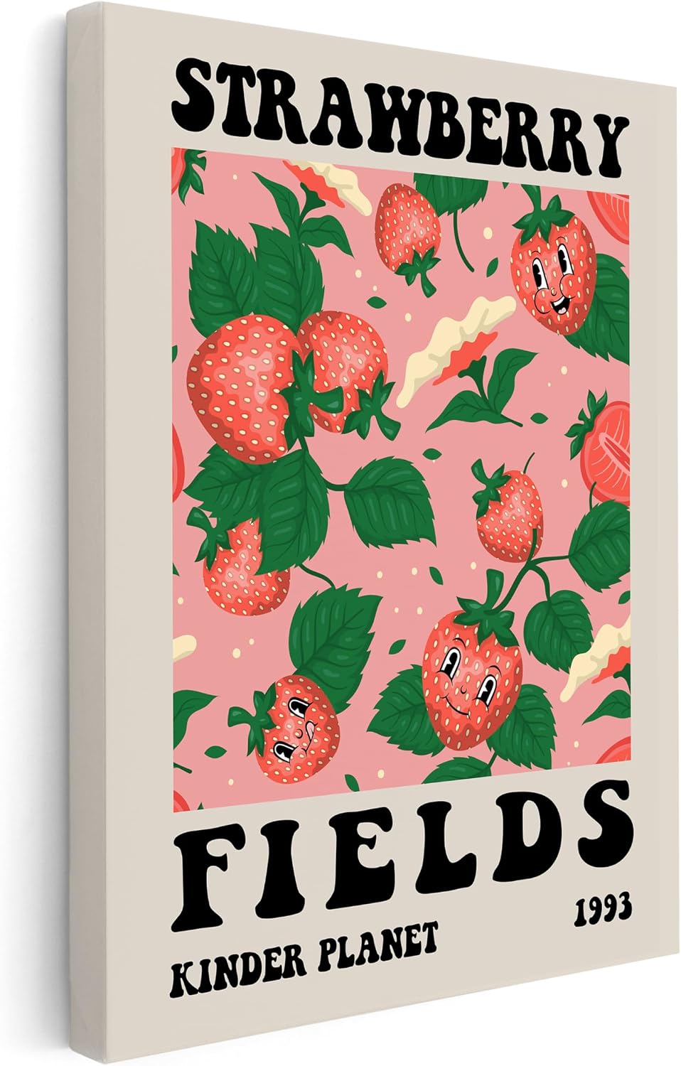 Poster Master Strawberry Fields Canvas - Retro Fruit Print - Flower Art - Preppy Wall Design - Food & Drink Art - Aesthetic Kitchen or Restaurant Decor - 8x10 STRETCHED Canvas