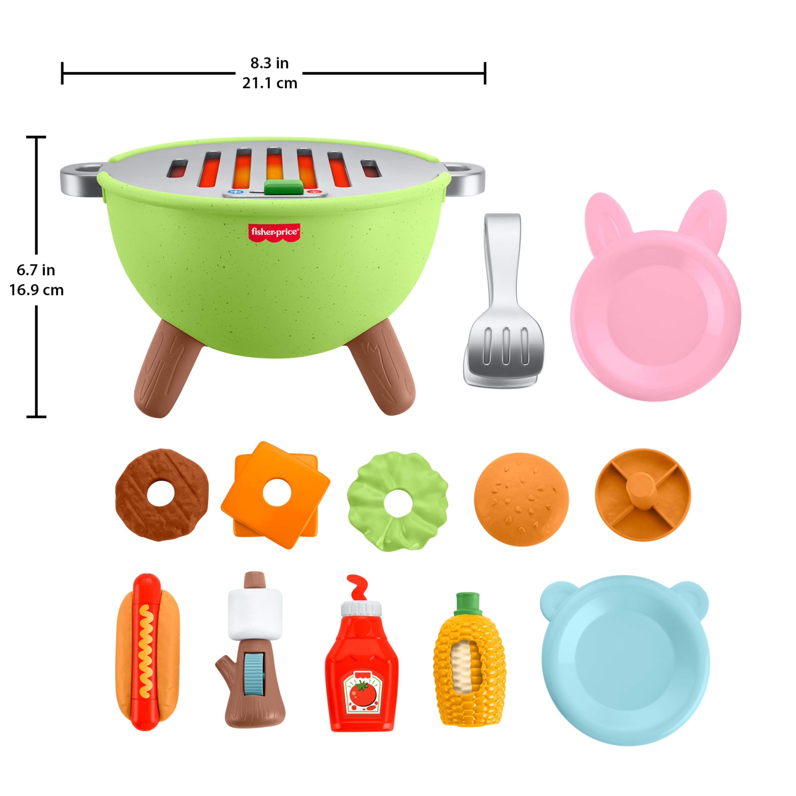 Fisher-Price - Barbecue Amici della Foresta, Set con 14 Accessori a Tema Campeggio e Cucina, Utensili e Cibo Giocattolo per sviluppare Le capacità di condivisione, 2+ Anni, JLB82
