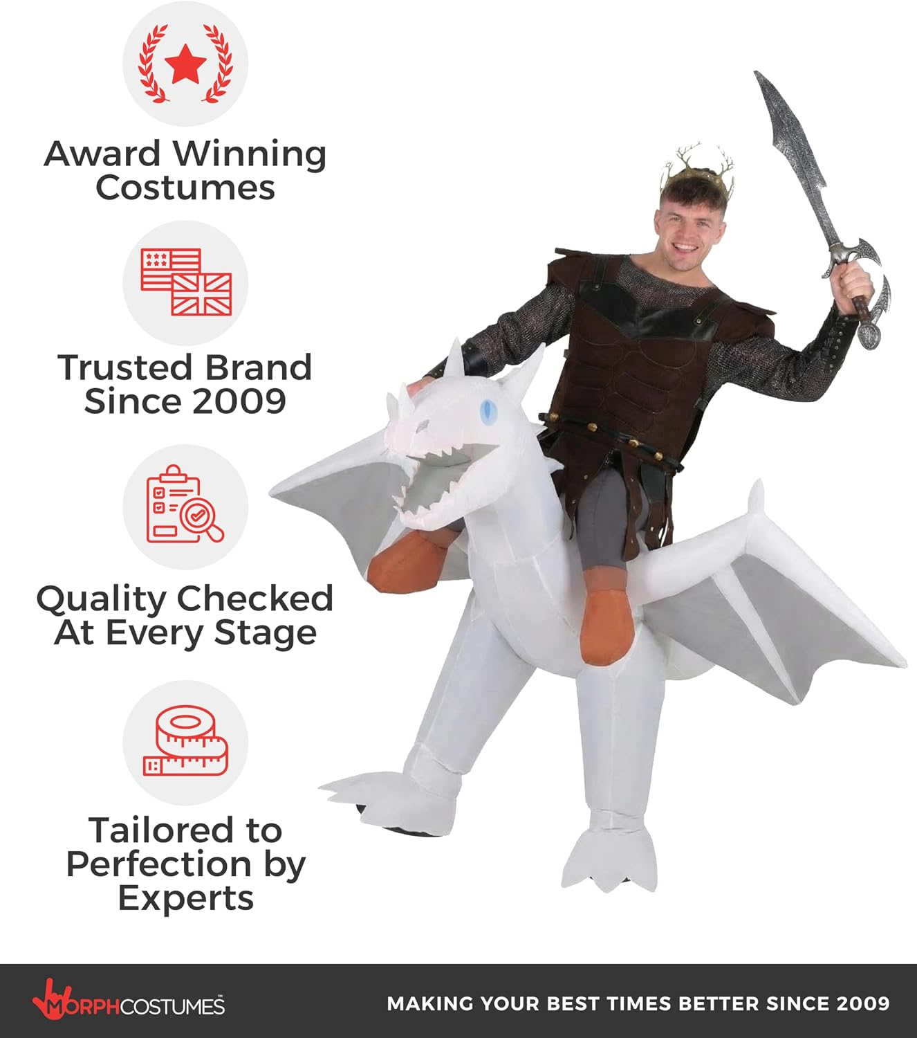 Morph White Inflatable Dragon Costume Adults, Blow Up Dragon Costume Adult, Fun Inflatable Outfit For Men And Women, One Size